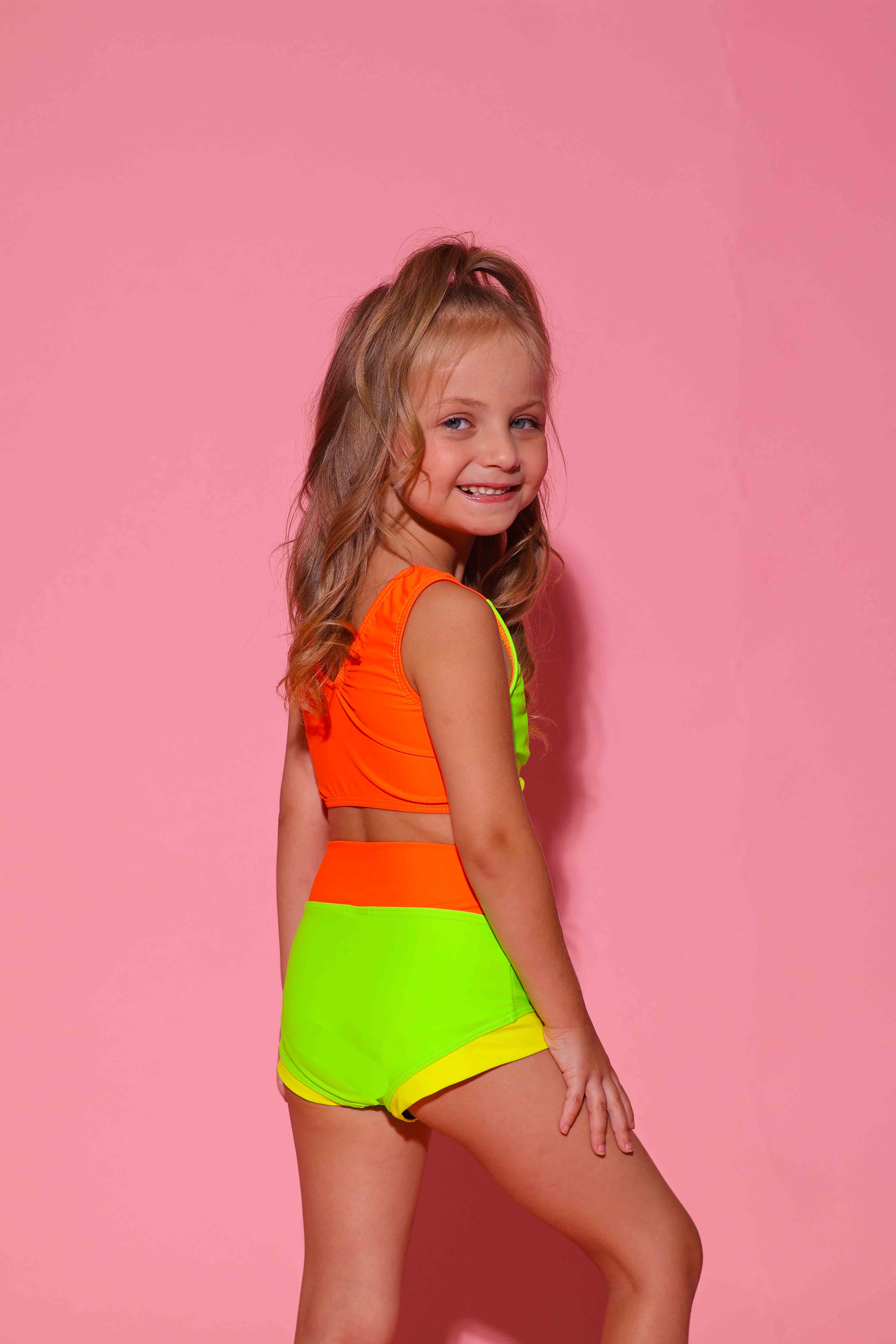 Cross My Heart Bra Top - Neon Green/Neon Yellow/Neon Orange - Ready To Ship