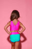 Cross My Heart Bra Top - Dark Mint/Turquoise/Tropic Pink - Ready To Ship