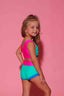 Cross My Heart Bra Top - Dark Mint/Turquoise/Tropic Pink - Ready To Ship