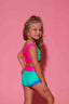 Cross My Heart Bra Top - Dark Mint/Turquoise/Tropic Pink - Ready To Ship