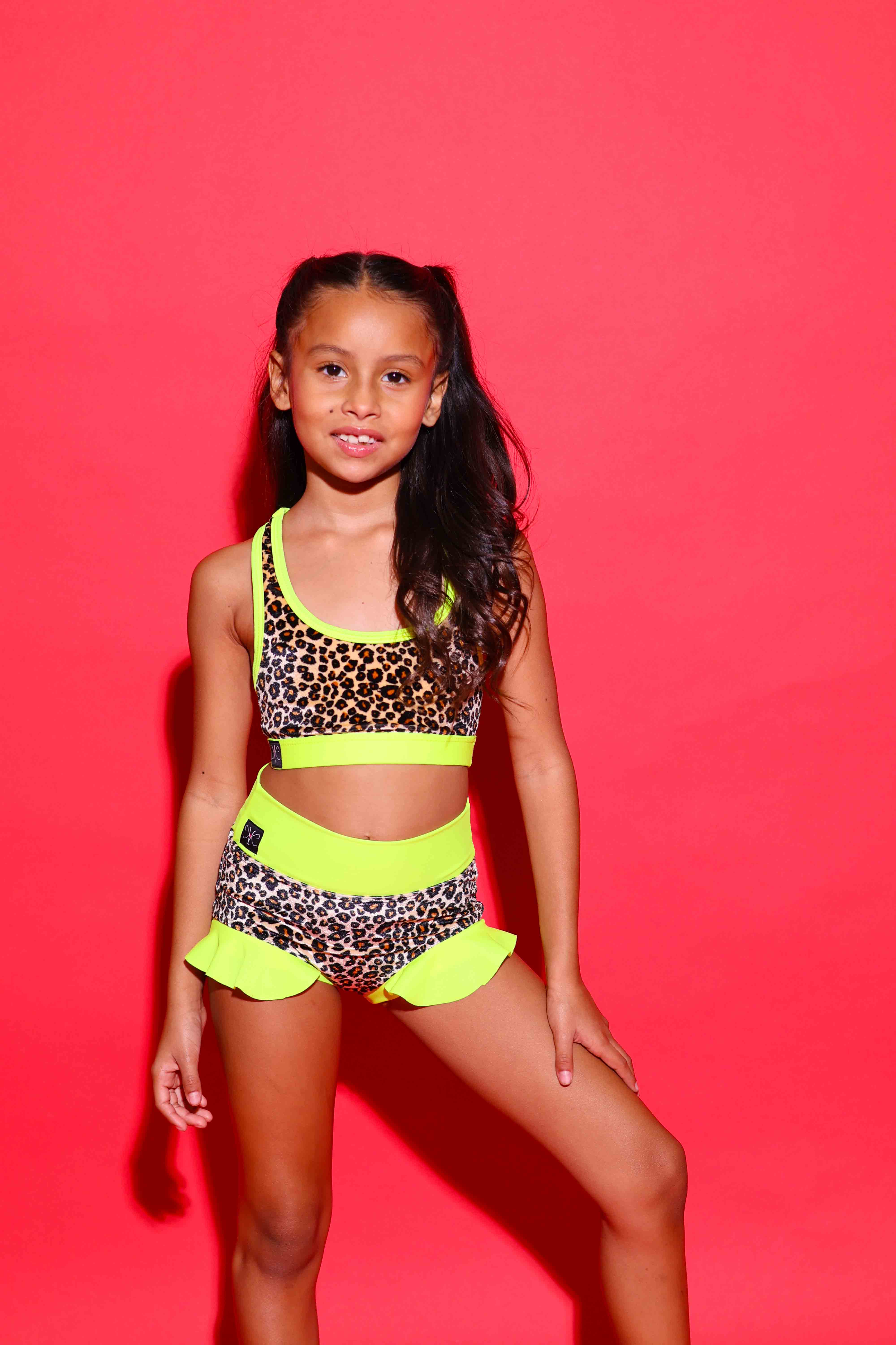 Lolita Bra Top - Cheetah Velvet/Neon Yellow - Ready To Ship