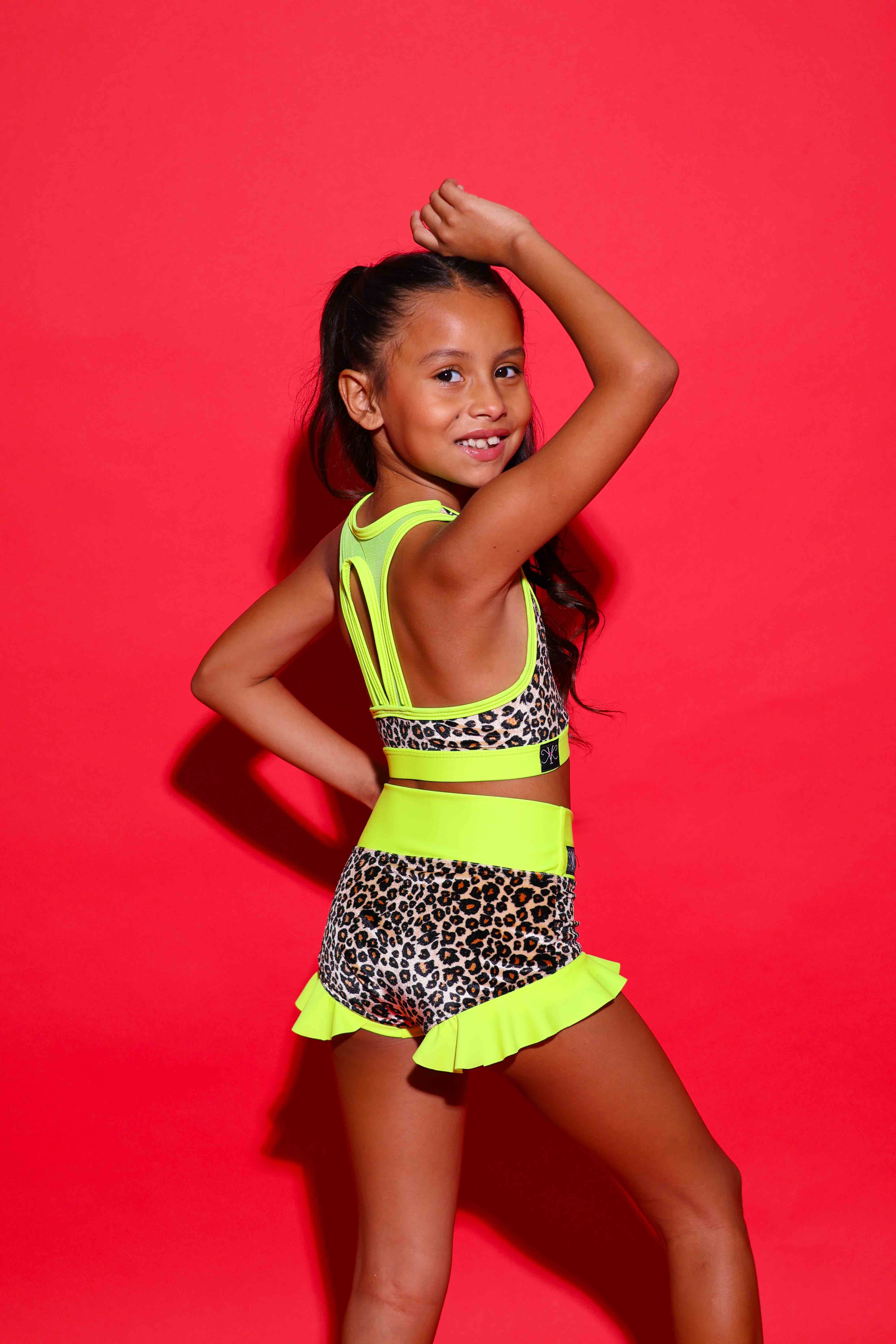 Lolita Bra Top - Cheetah Velvet/Neon Yellow - Ready To Ship