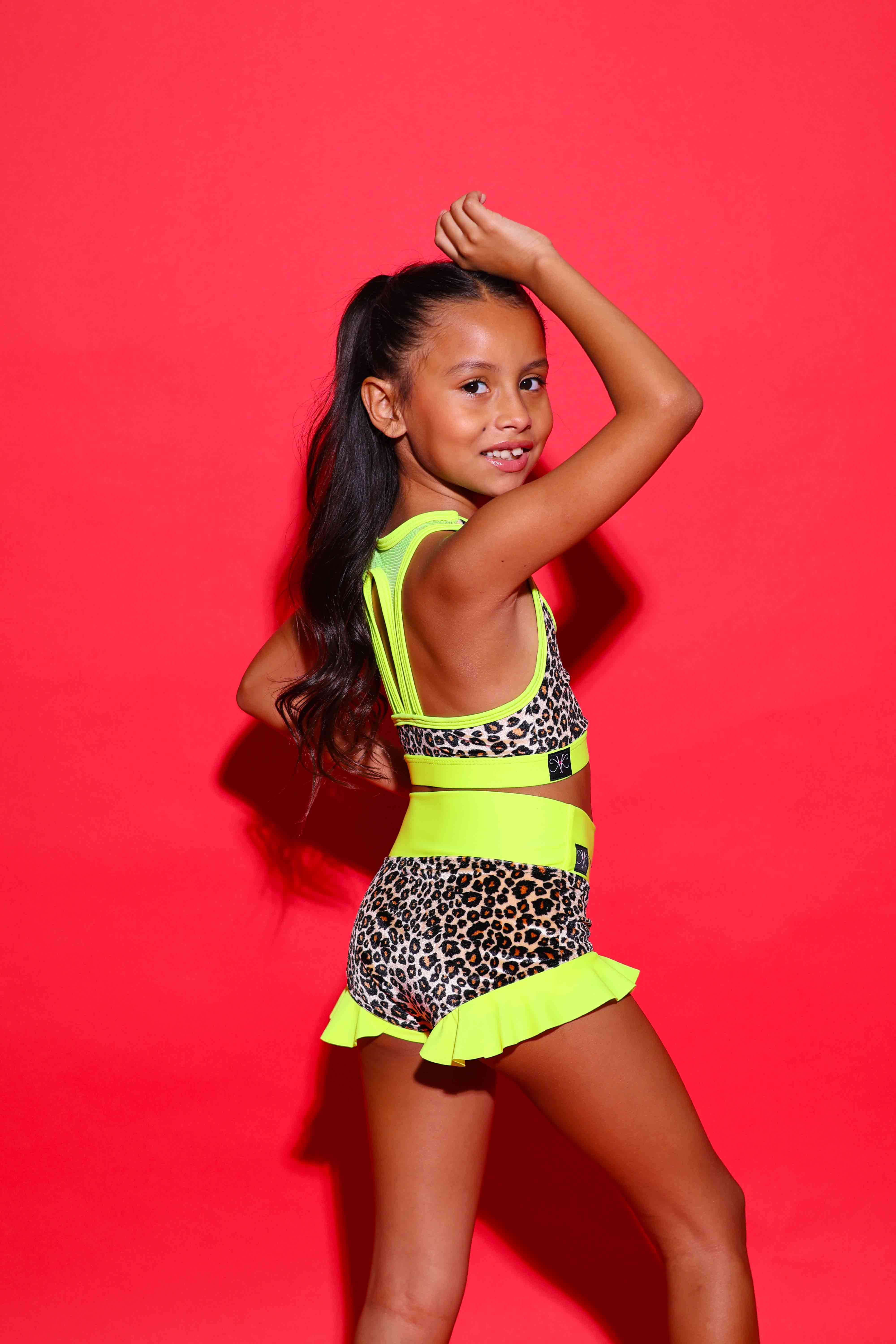 Lolita Bra Top - Cheetah Velvet/Neon Yellow - Ready To Ship