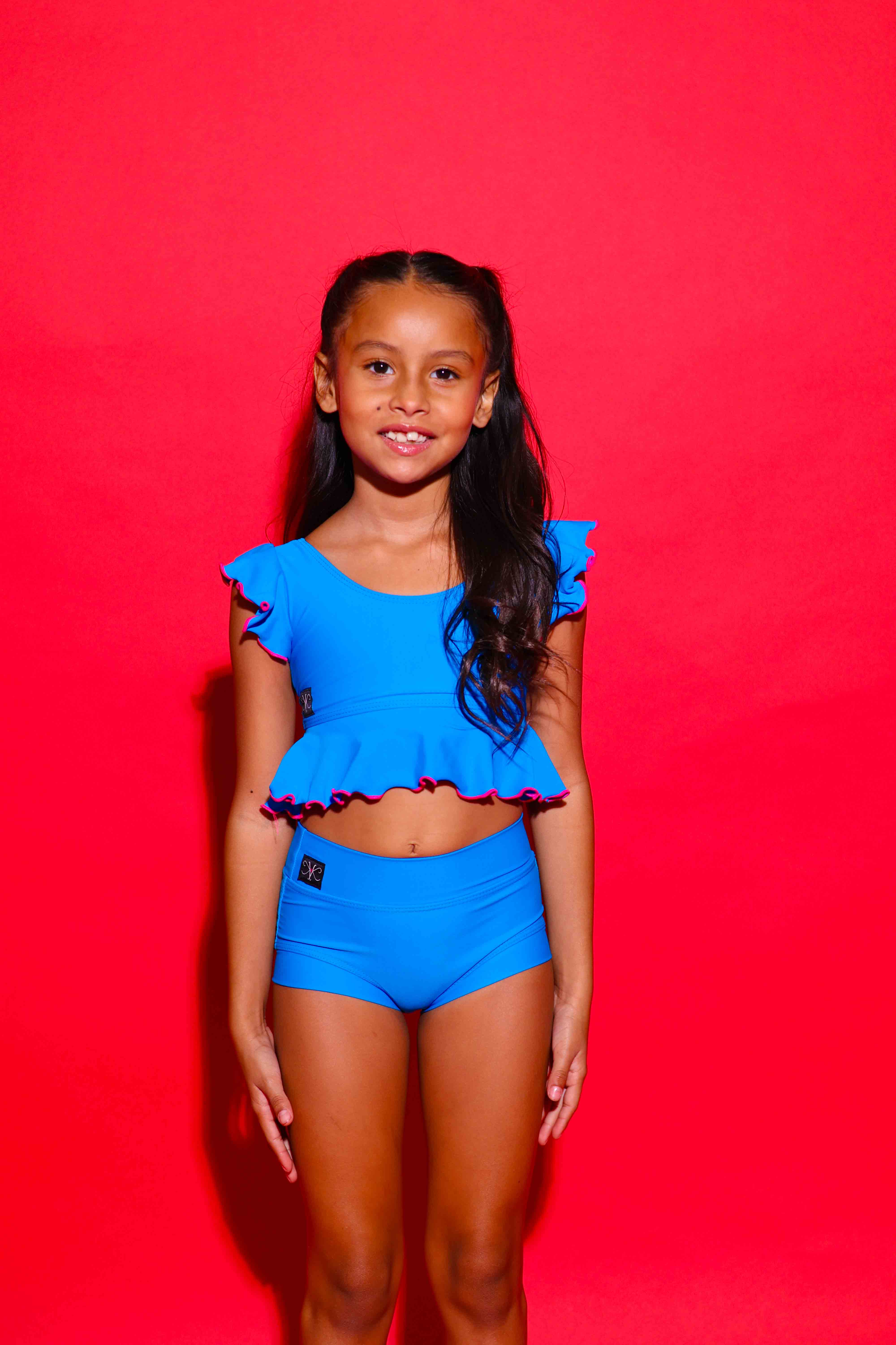 All Dolled Up Crop Top - Turquoise/Neon Pink - Ready To Ship