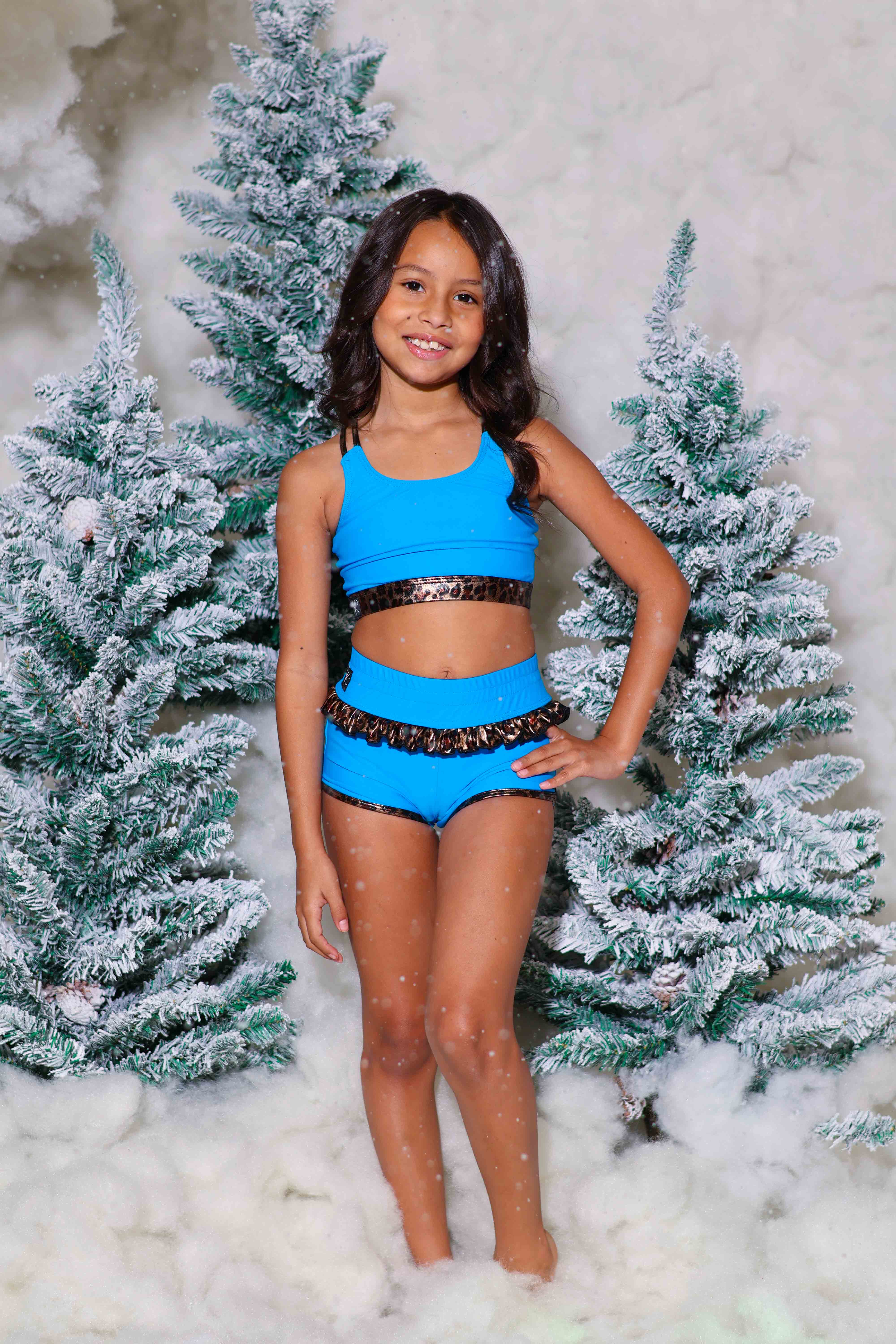 Leilani Ruffle Bra Top - Turquoise/Glow Cheetah - Ready To Ship