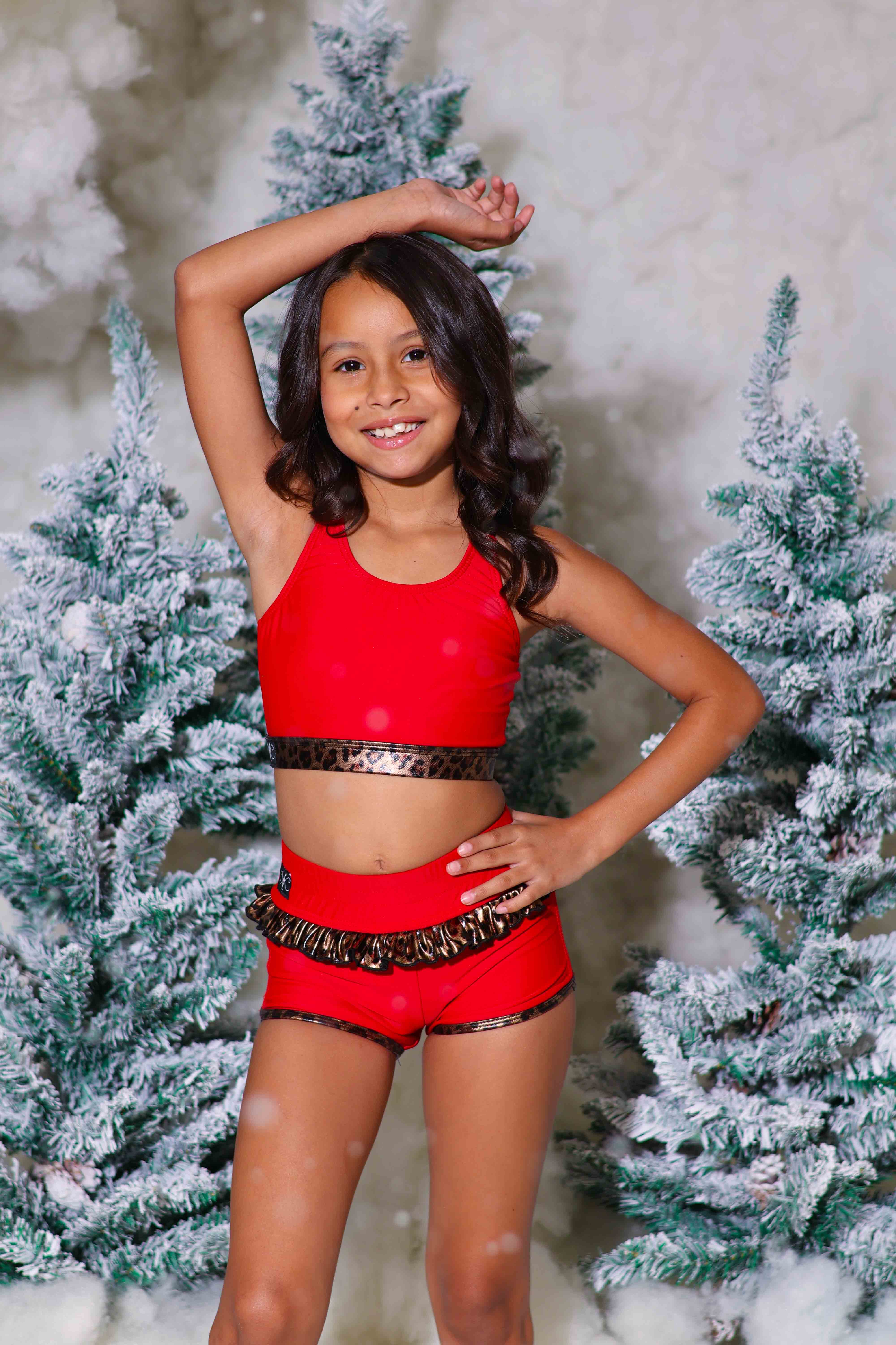 Leilani Ruffle Bra Top - Red/Glow Cheetah - Ready To Ship