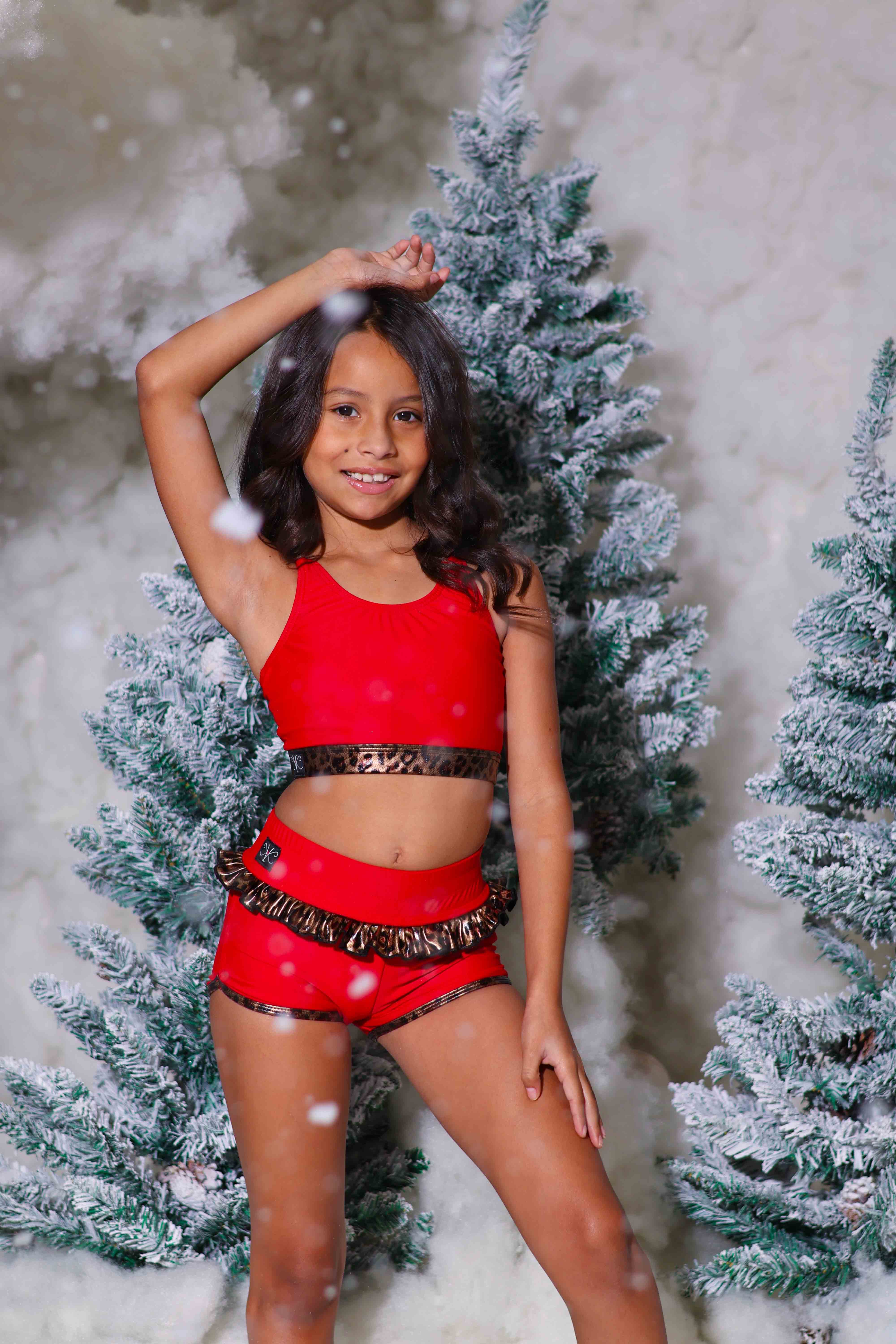 Leilani Ruffle Short - Red/Glow Cheetah - Ready To Ship