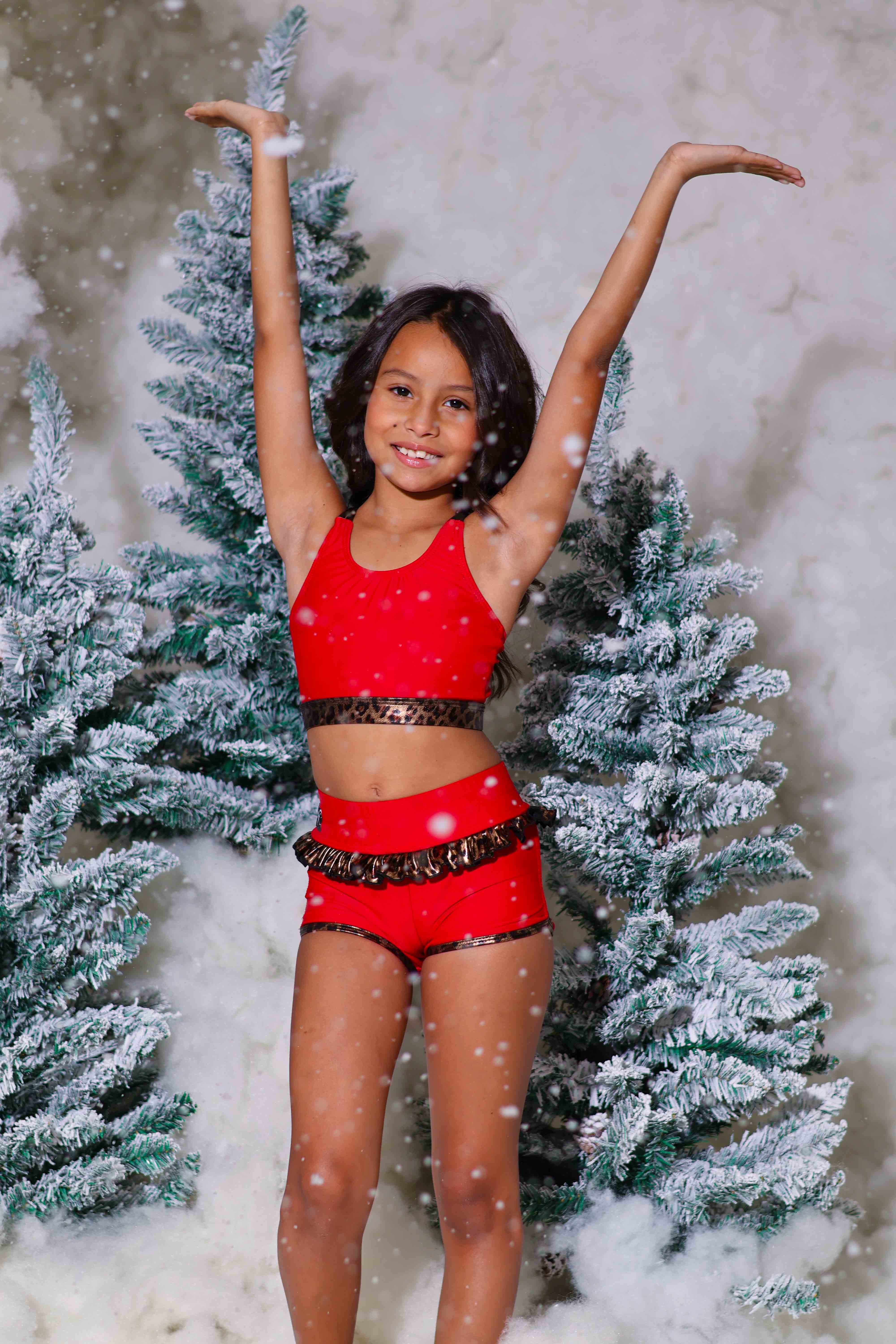 Leilani Ruffle Bra Top - Red/Glow Cheetah - Ready To Ship