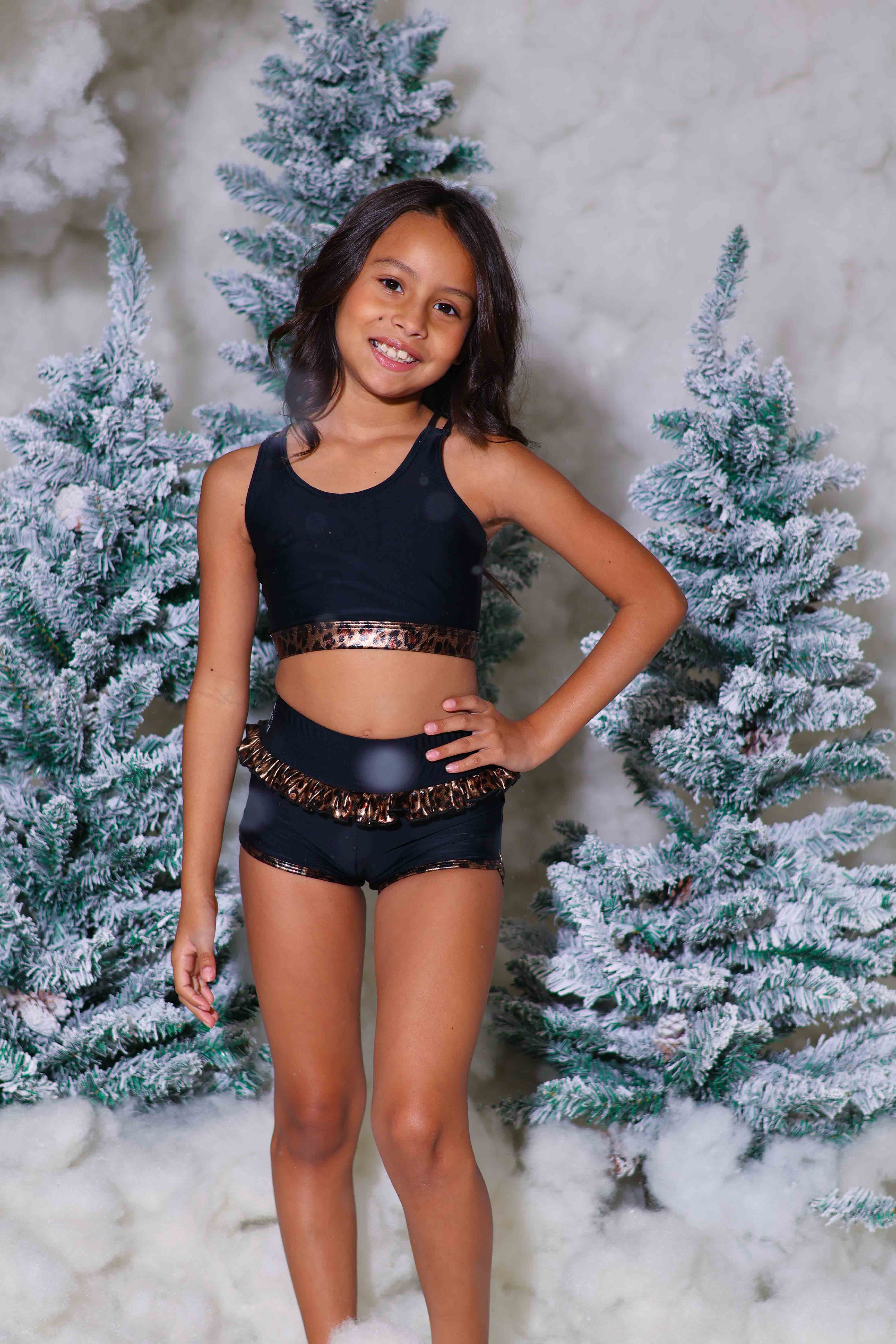 Leilani Ruffle Bra Top - Black/Glow Cheetah - Ready To Ship