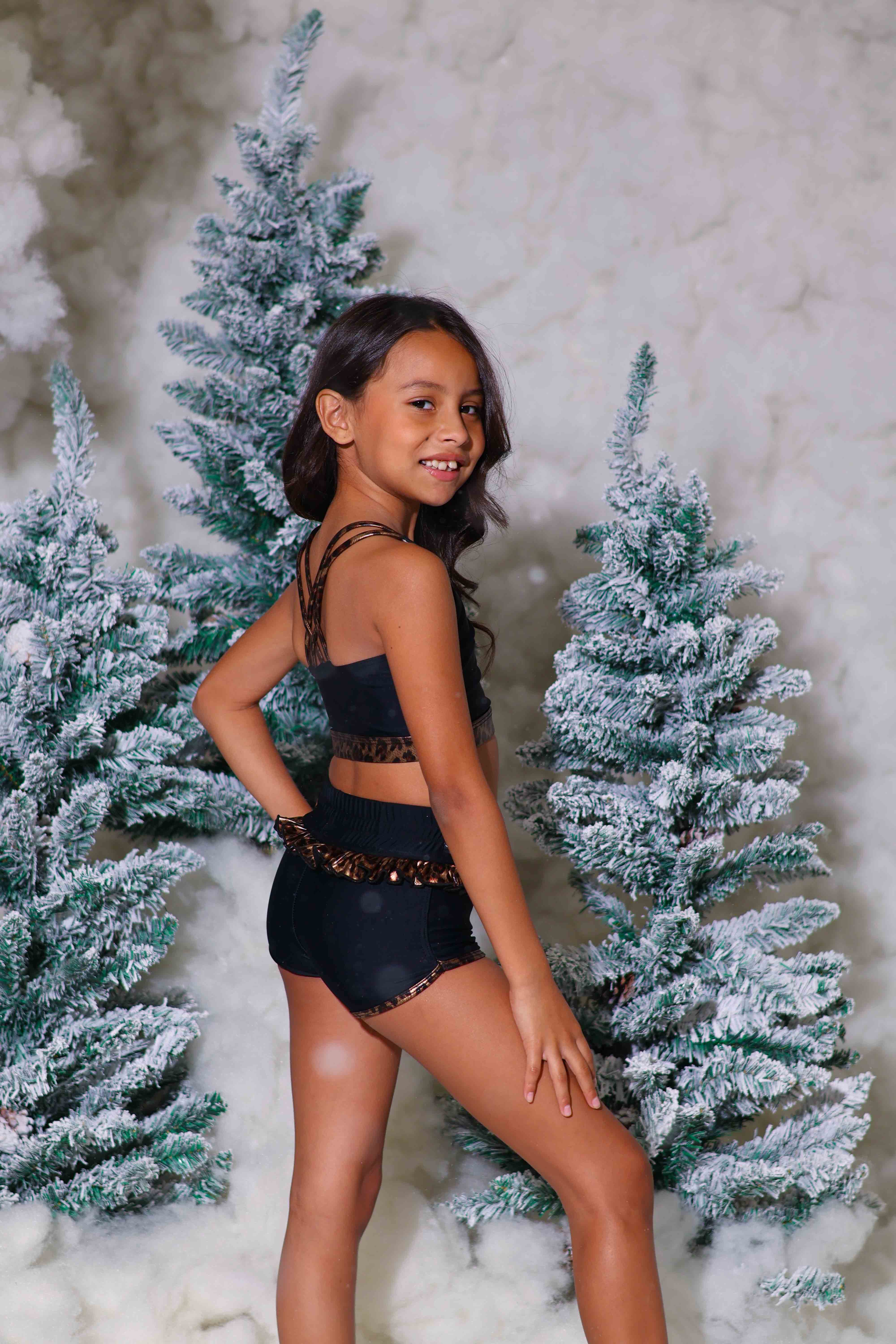 Leilani Ruffle Short - Black/Glow Cheetah - Ready To Ship