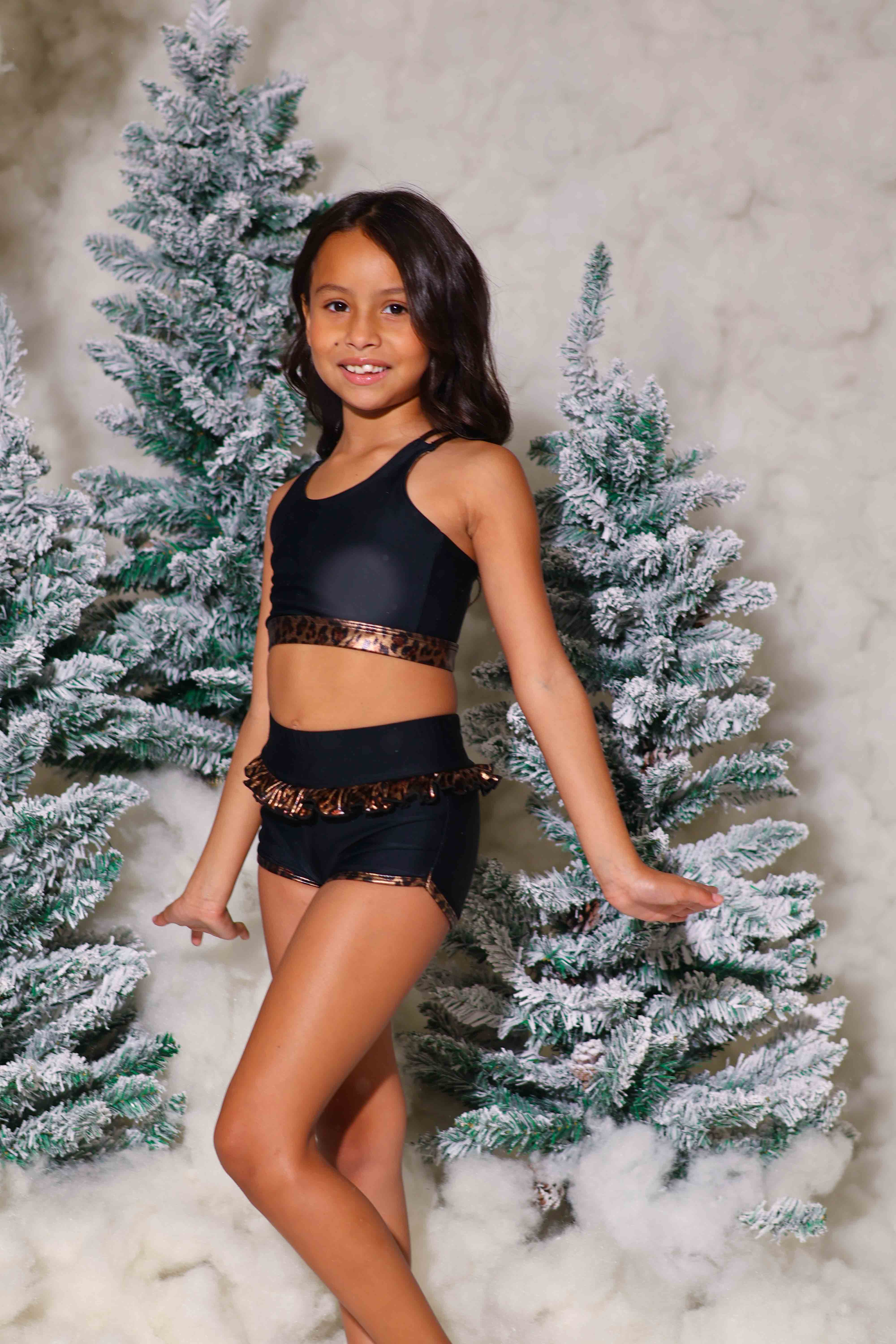 Leilani Ruffle Short - Black/Glow Cheetah - Ready To Ship