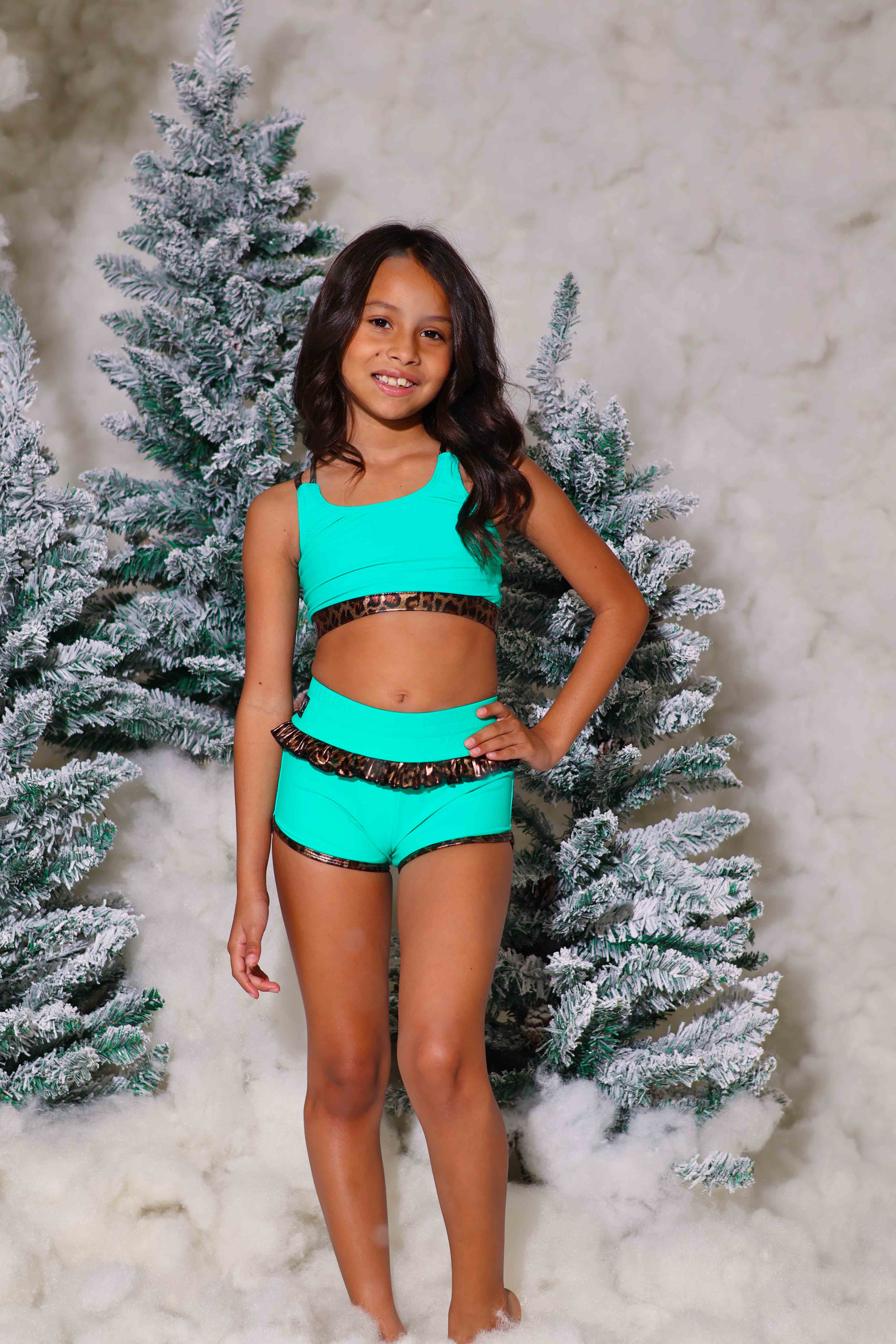 Leilani Ruffle Bra Top - Asian Jade/Glow Cheetah - Ready To Ship