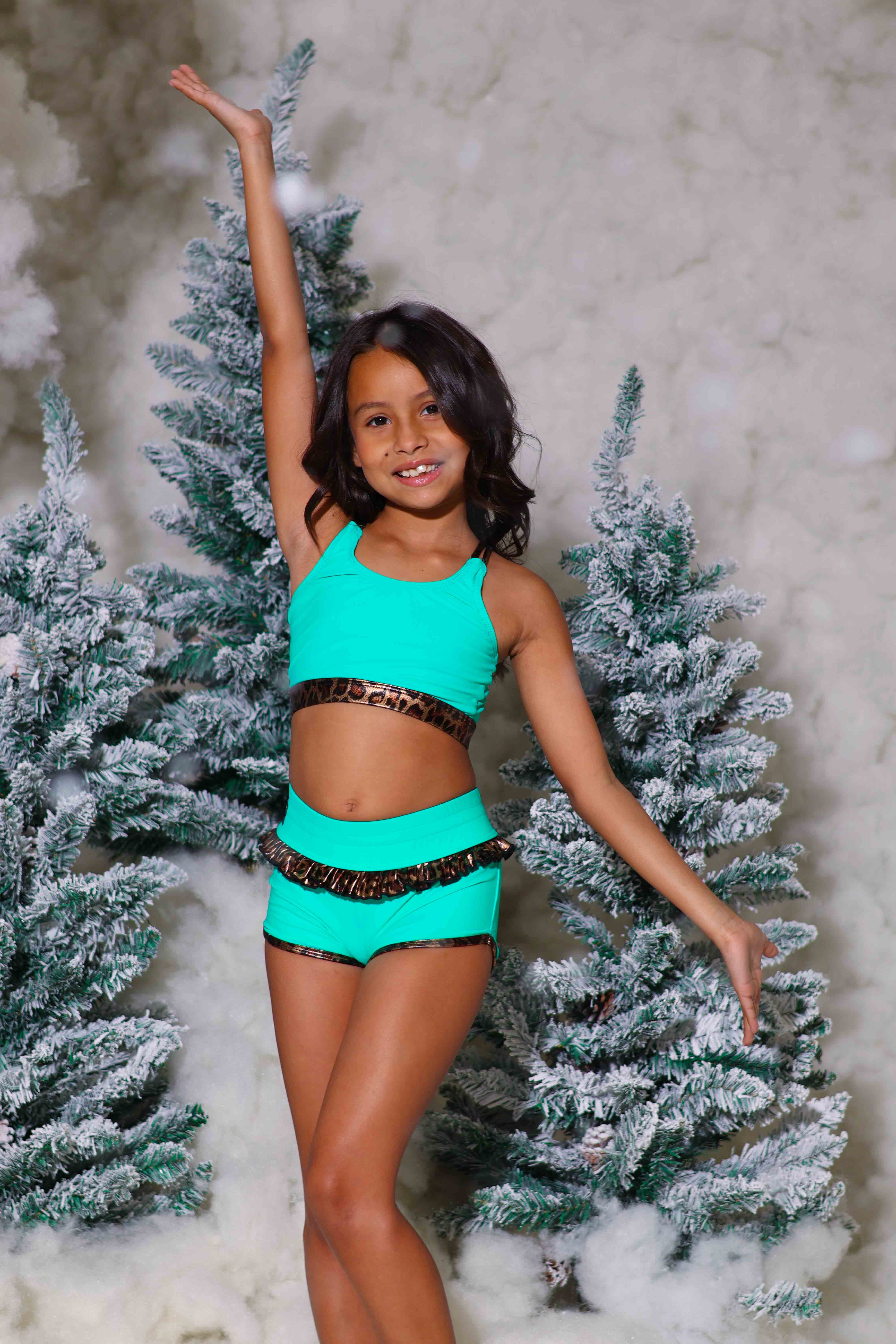 Leilani Ruffle Short - Asian Jade/Glow Cheetah - Ready To Ship