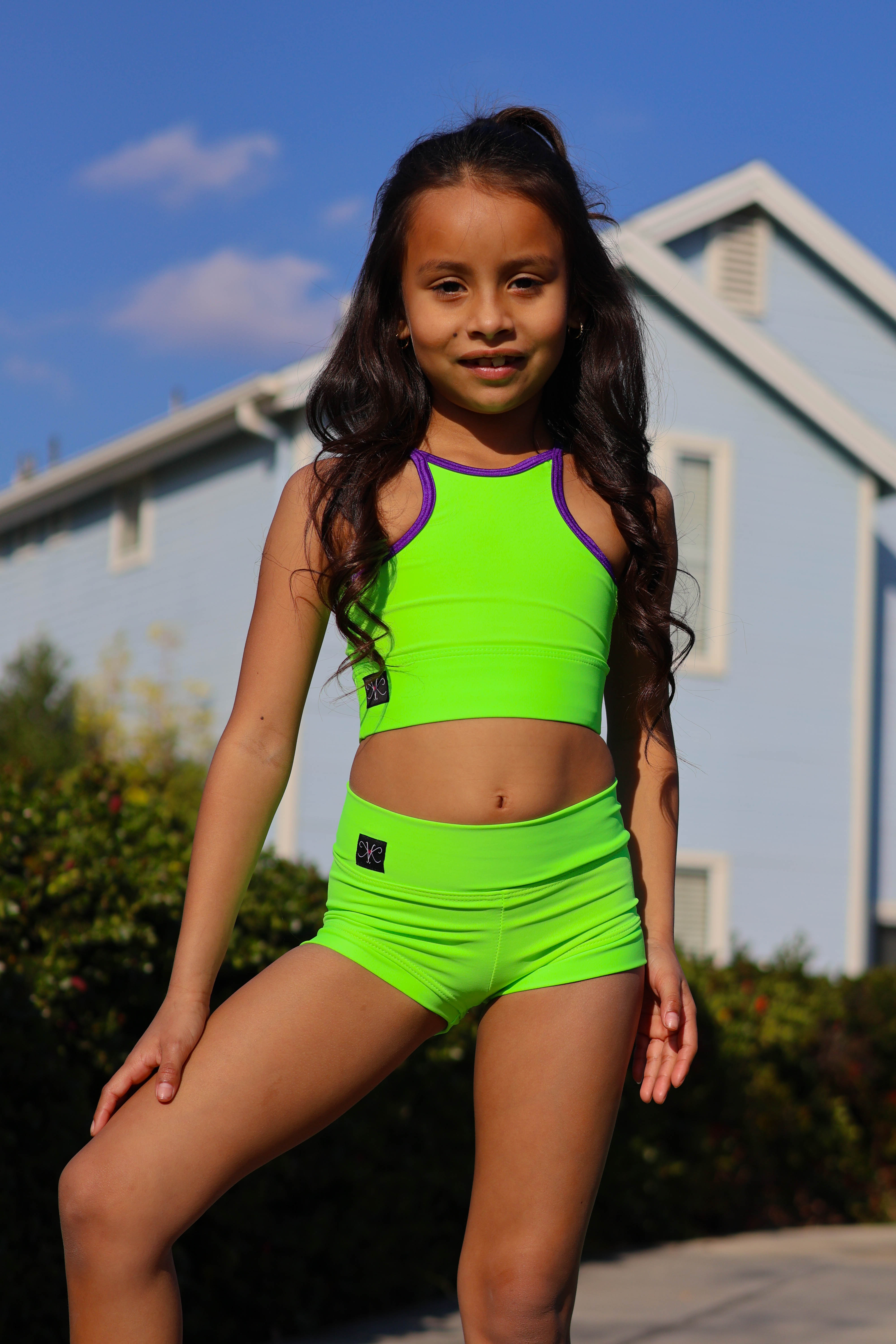 Bow Down Bra Top - Neon Green/Purple - Ready To Ship