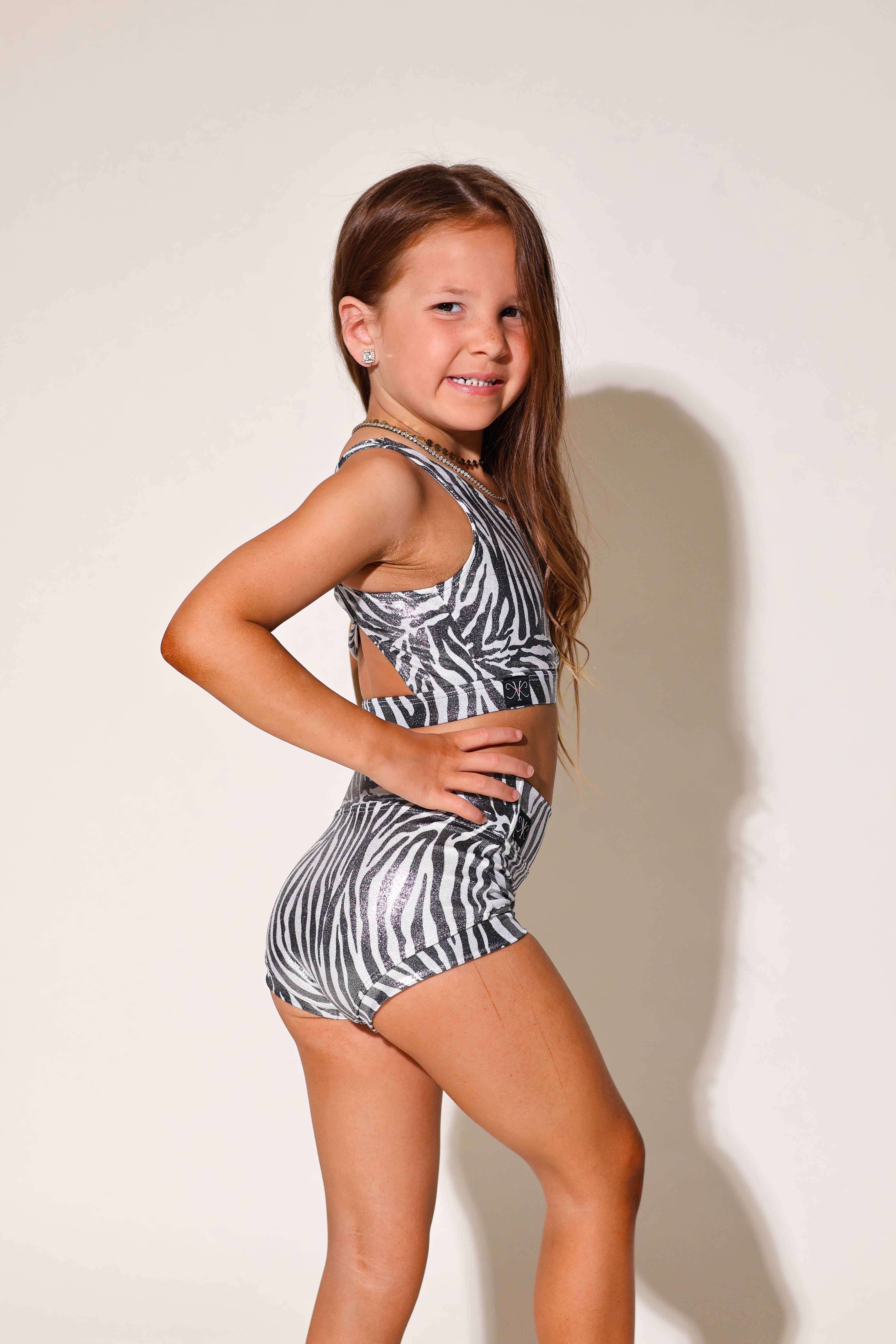 Cross The Line Bra Top - Glitter Zebra - Ready To Ship