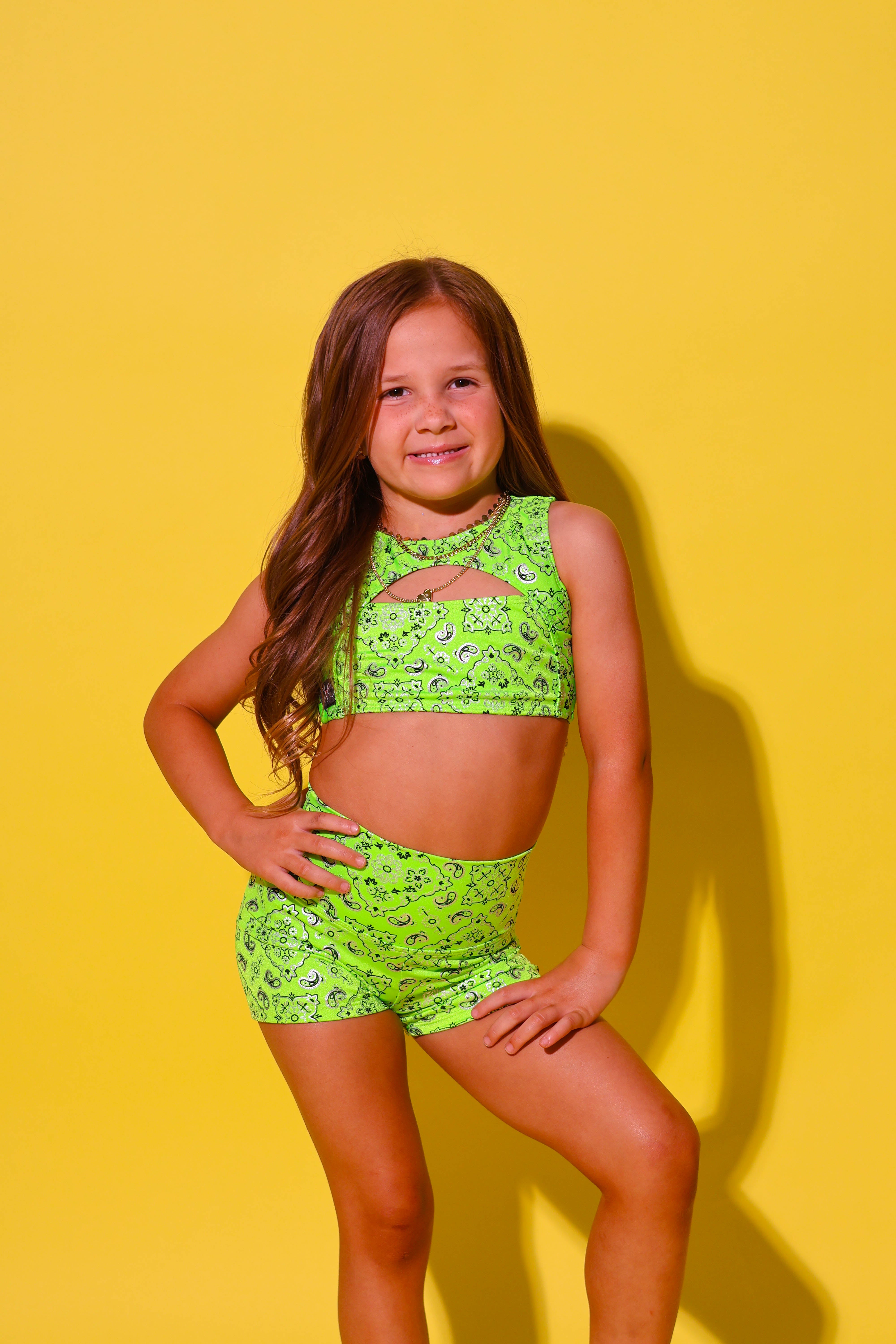 Anikka Short - Neon Green Bandana - Ready to Ship