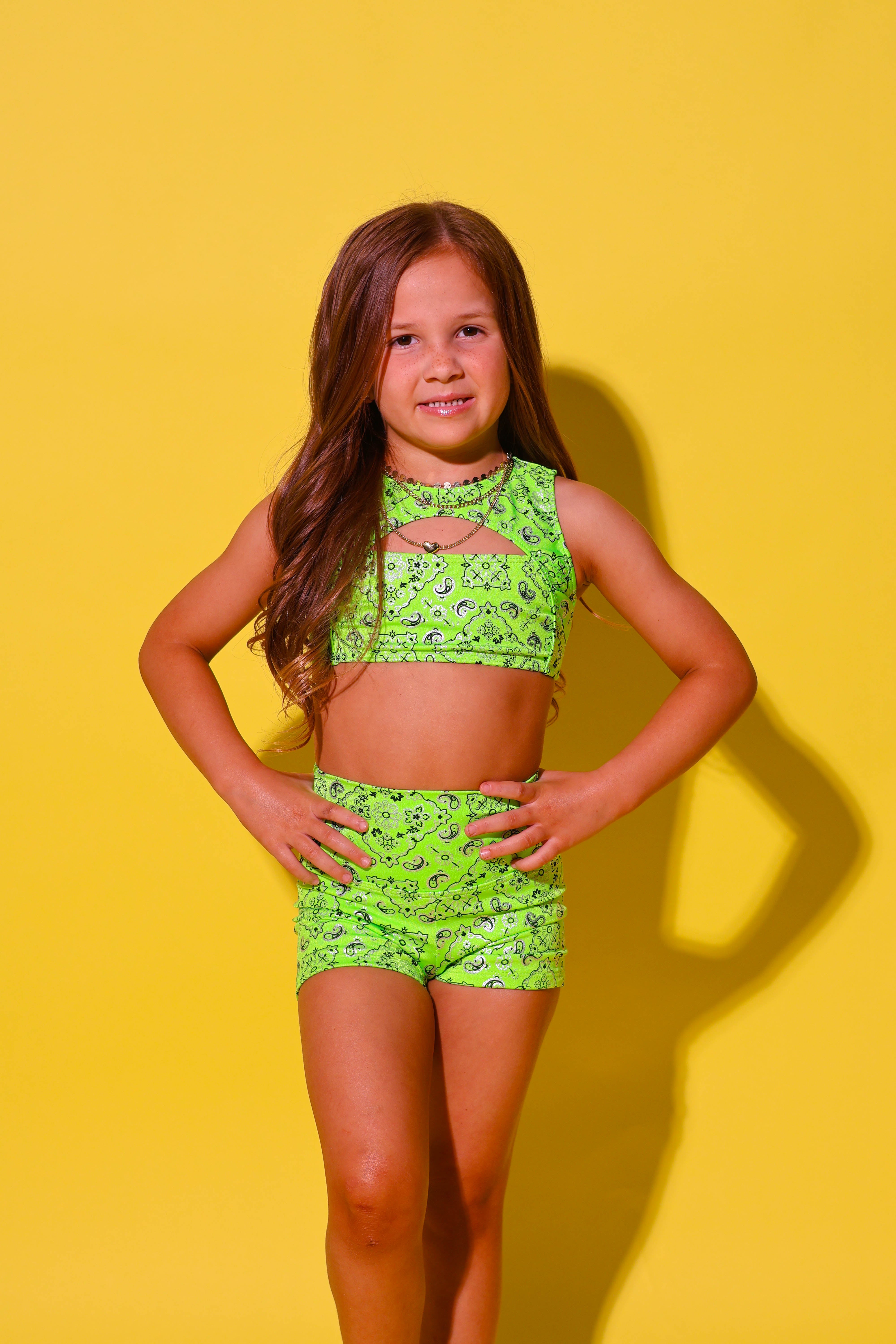 Anikka Short - Neon Green Bandana - Ready to Ship