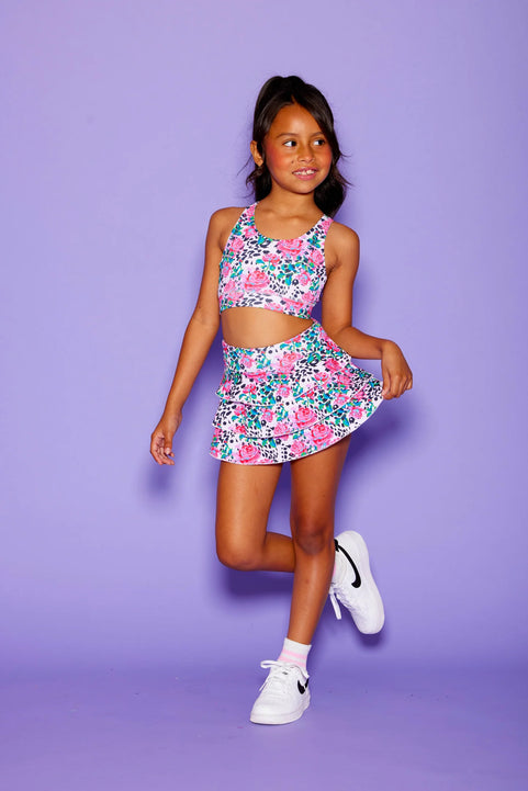 Sweetie Pie Ruffle Skort - Leopard/Pink Floral - Sparkle Plum Exclusive - Ready to Ship