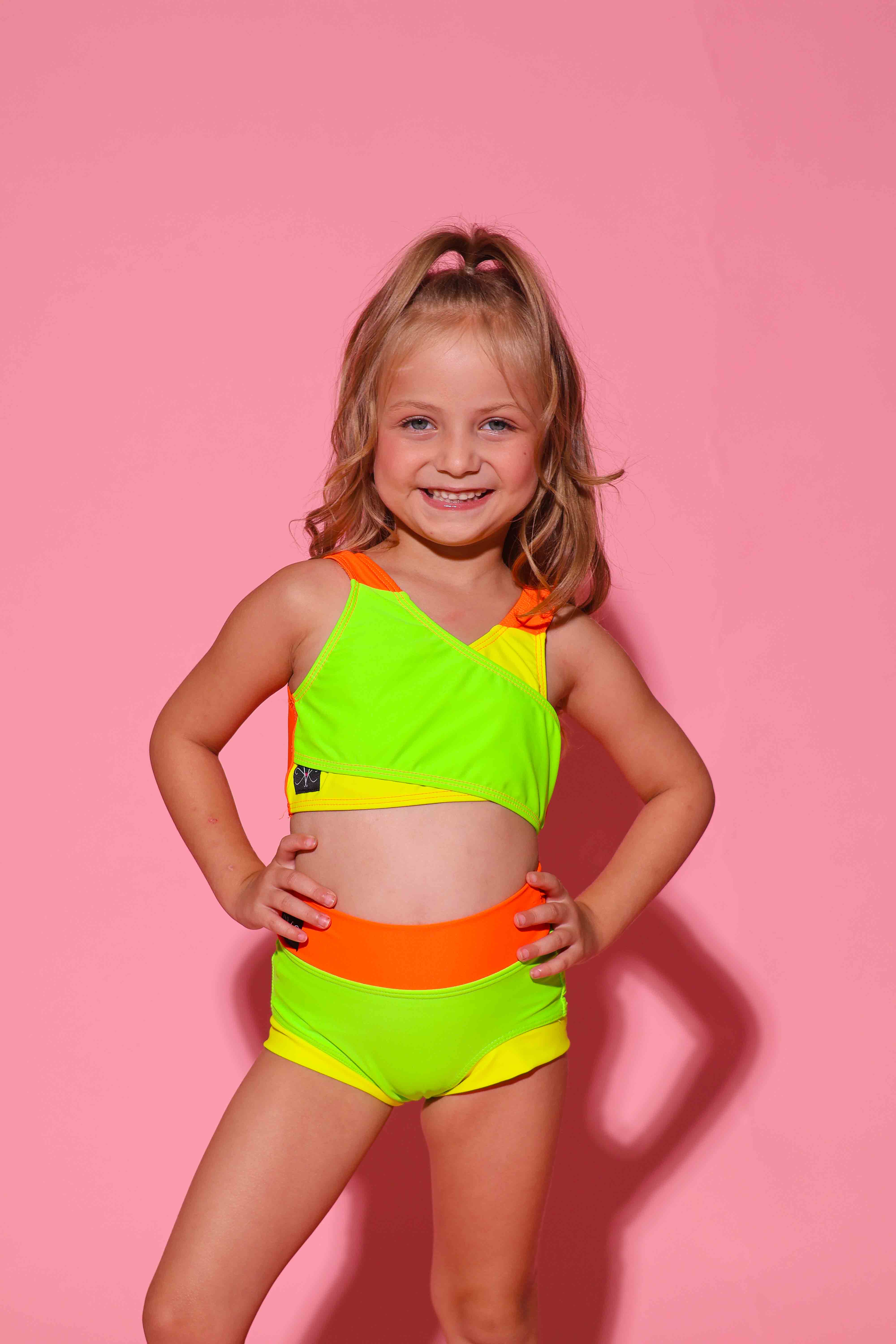 Cross My Heart Bra Top - Neon Green/Neon Yellow/Neon Orange - Ready To Ship