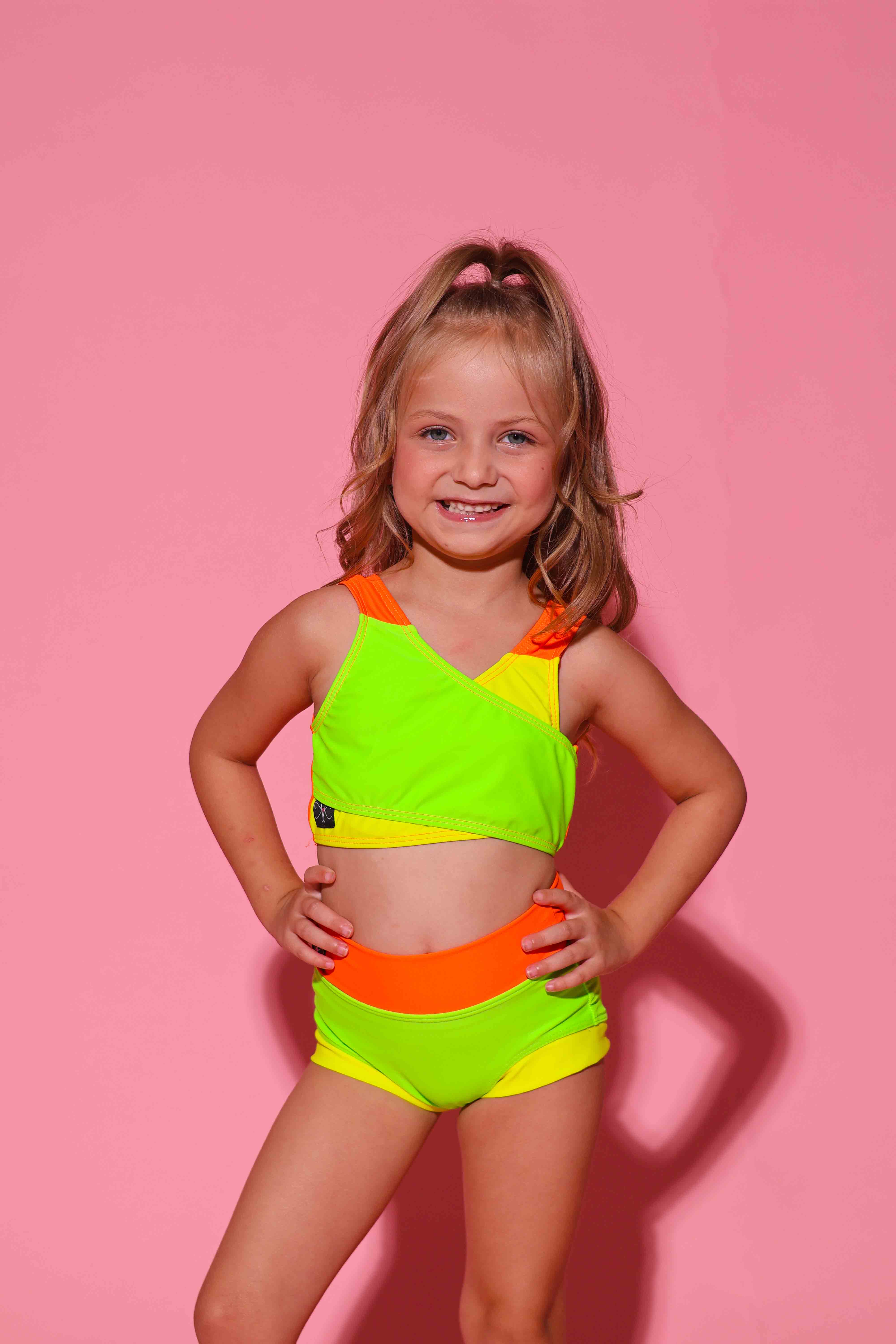 Cross My Heart Bra Top - Neon Green/Neon Yellow/Neon Orange - Ready To Ship