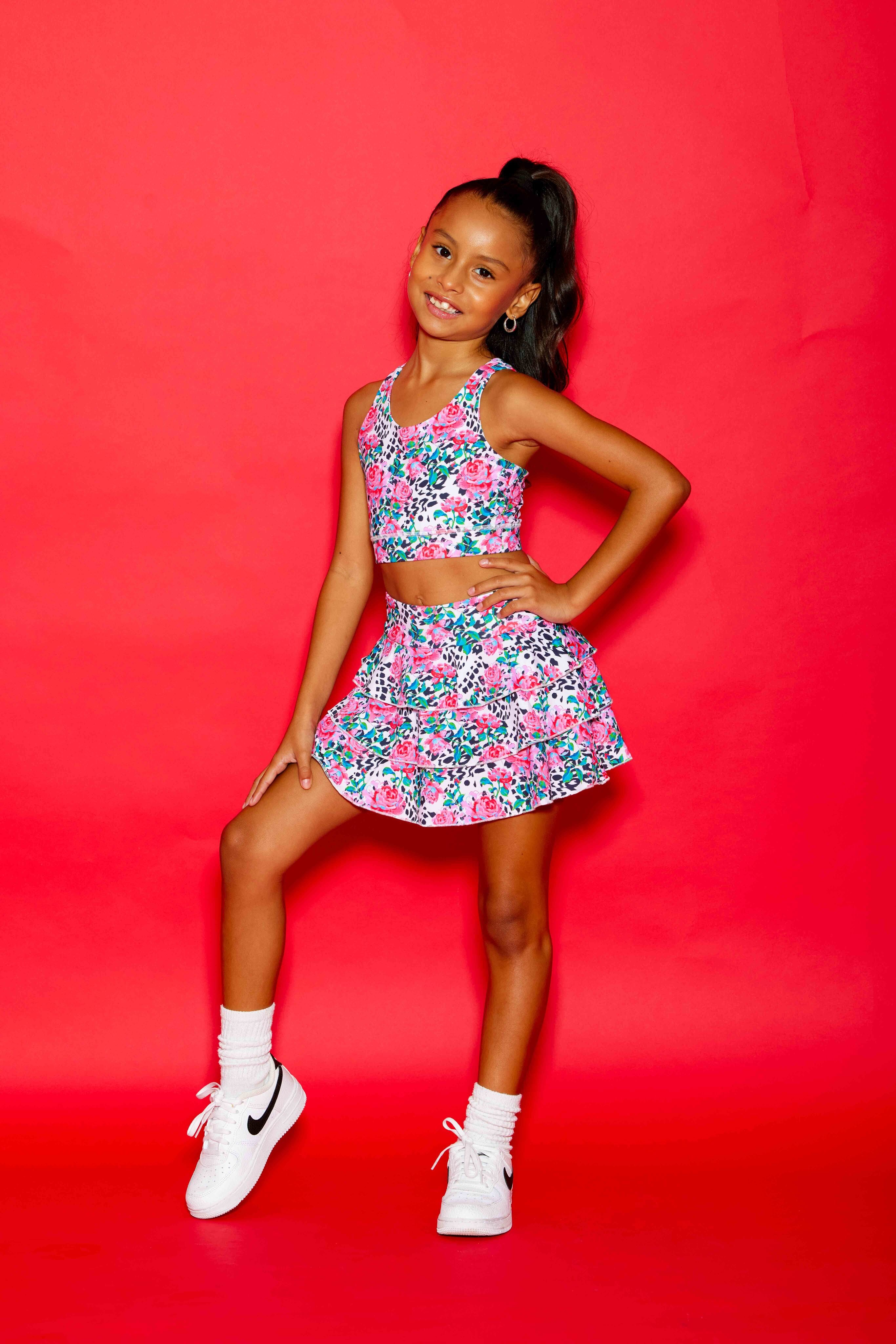 Sweetie Pie Ruffle Skort - Leopard/Pink Floral - Sparkle Plum Exclusive - Ready to Ship