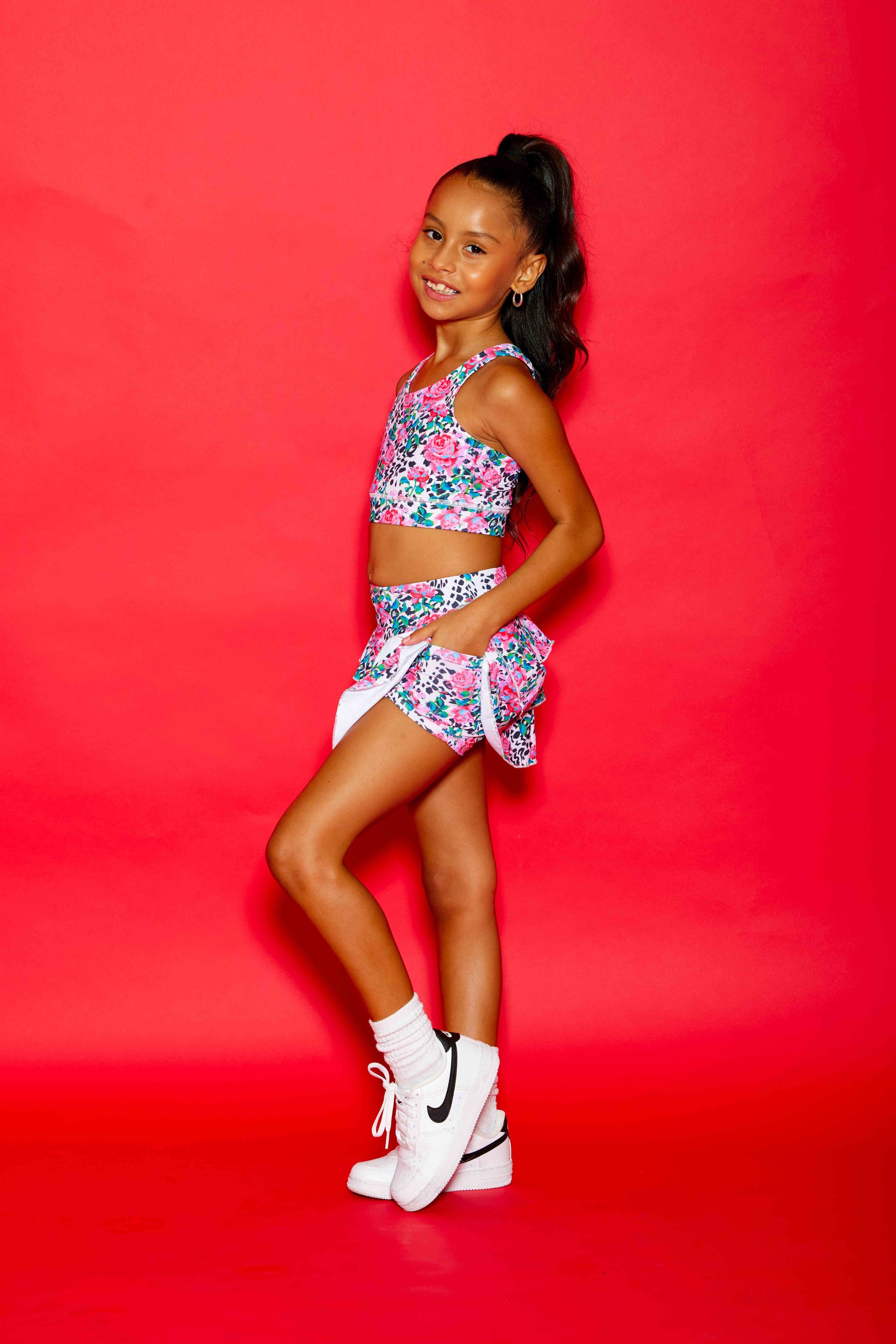 Sweetie Pie Ruffle Skort - Leopard/Pink Floral - Sparkle Plum Exclusive - Ready to Ship