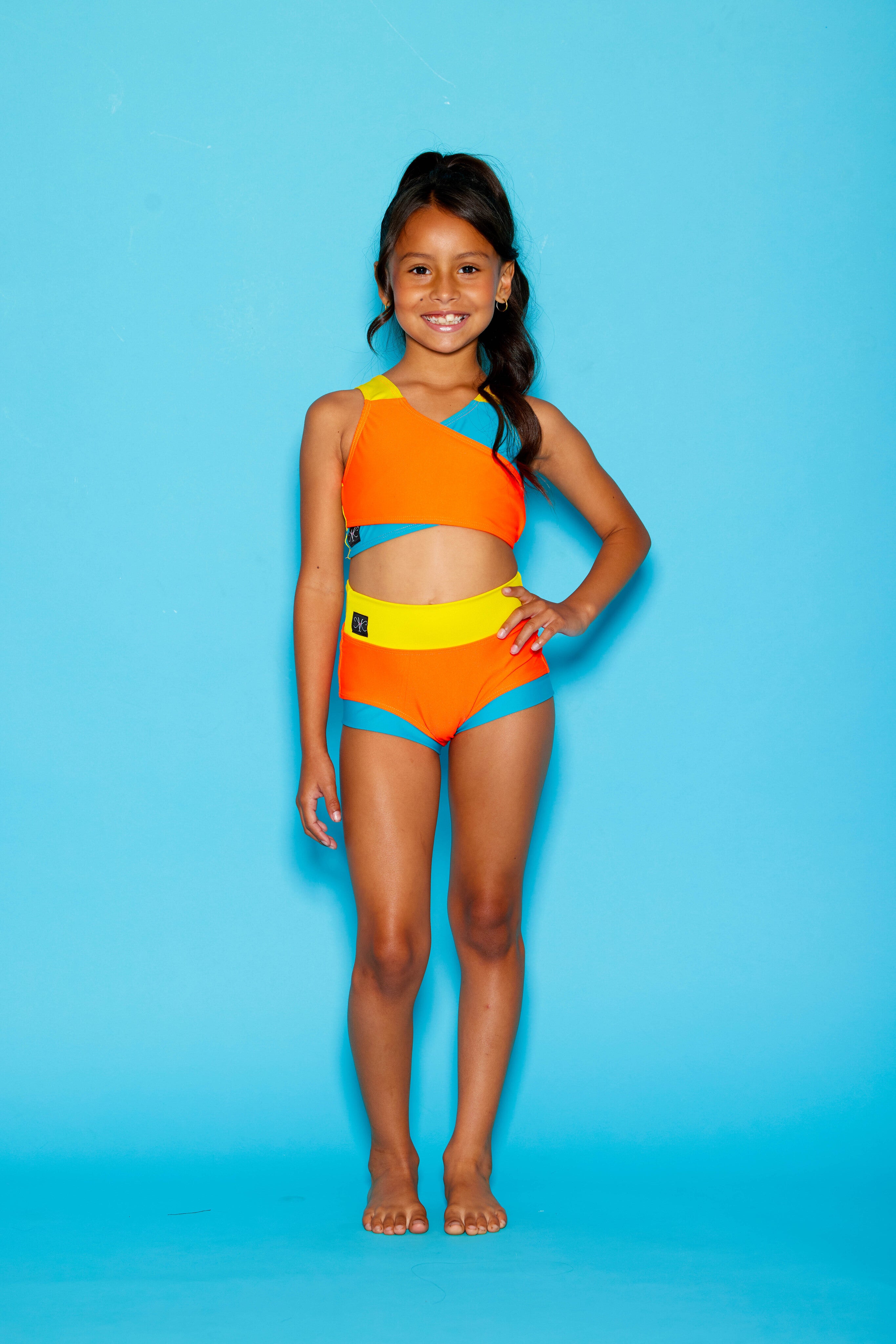 Cross My Heart Bra Top - Orange Shine/Jade/Yellow - Ready To Ship
