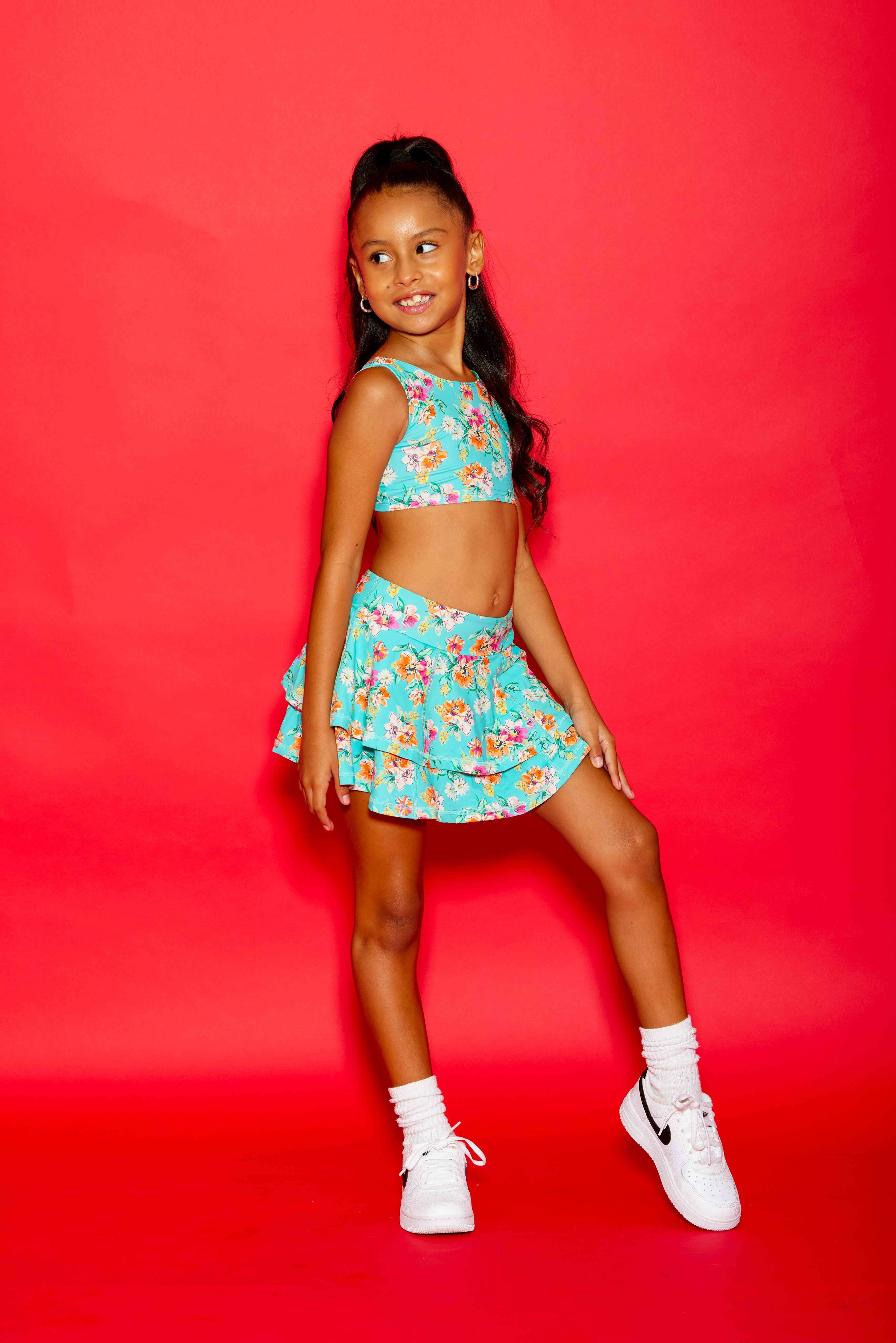 Love Bug Ruffle Skort - Mint Summer Floral - Sparkle Plum Exclusive - Ready to Ship