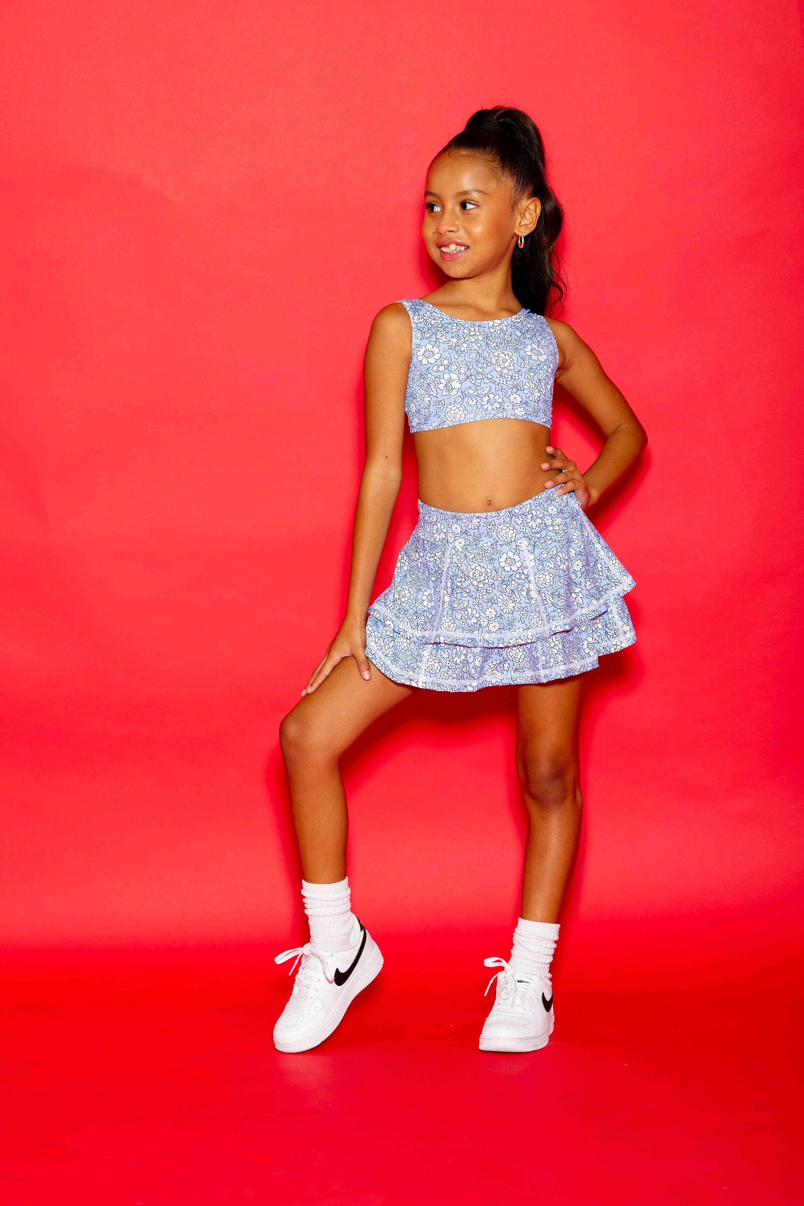 Love Bug Ruffle Skort - Periwinkle Floral - Sparkle Plum Exclusive - Ready to Ship