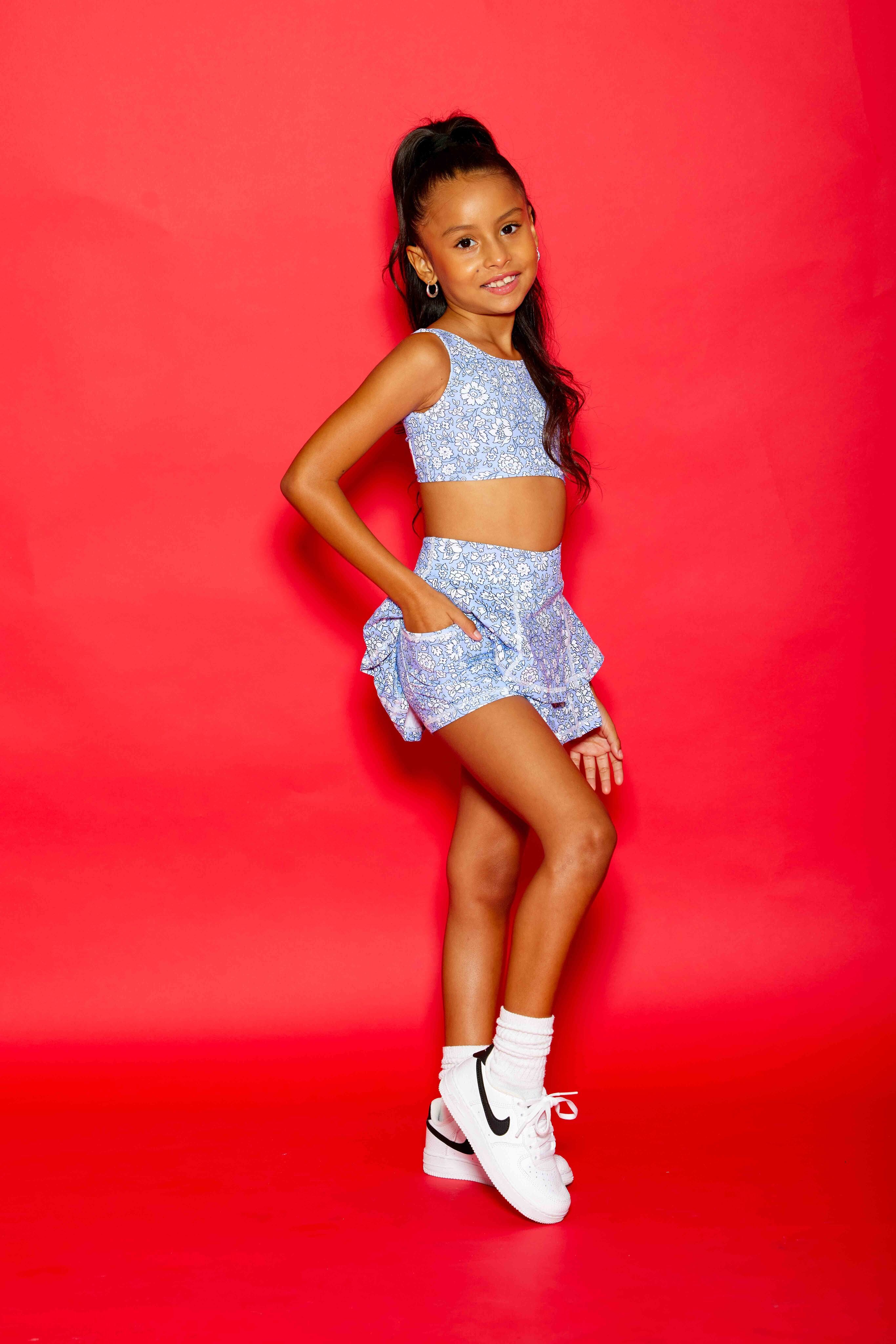 Love Bug Ruffle Skort - Periwinkle Floral - Sparkle Plum Exclusive - Ready to Ship