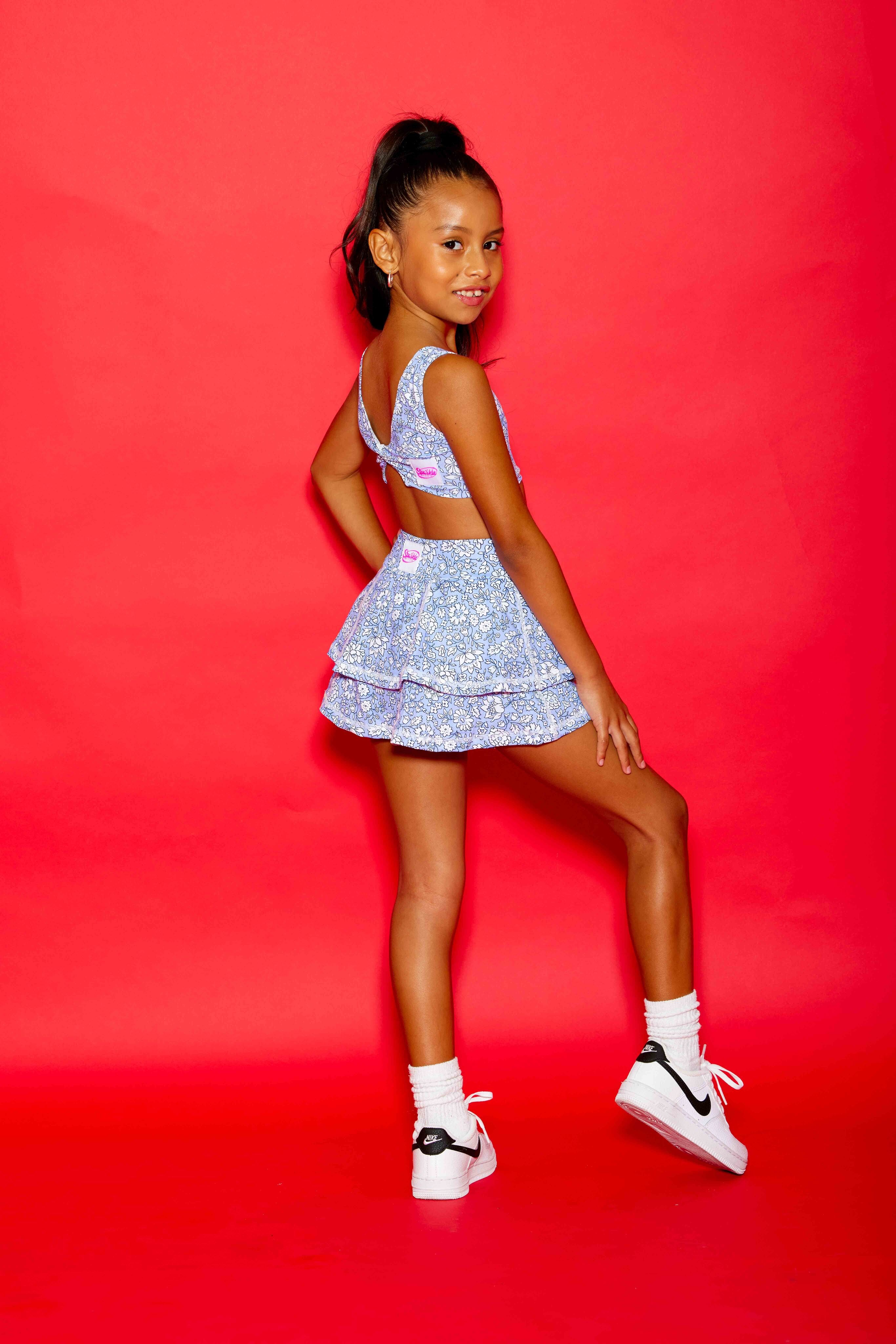 Love Bug Ruffle Skort - Periwinkle Floral - Sparkle Plum Exclusive - Ready to Ship