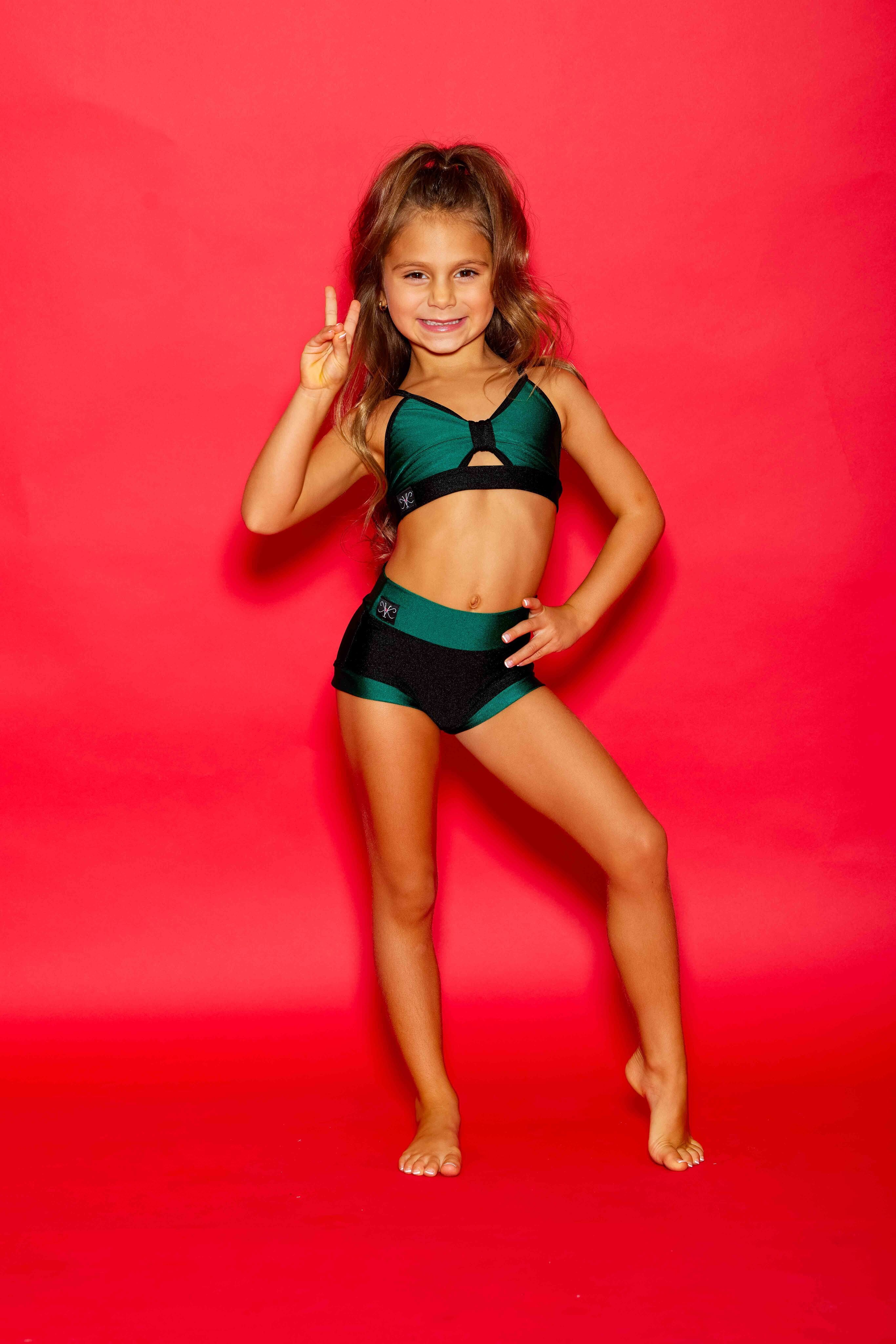 Glow Up! Bra Top - Forest Green Shiny/Black - Ready To Ship