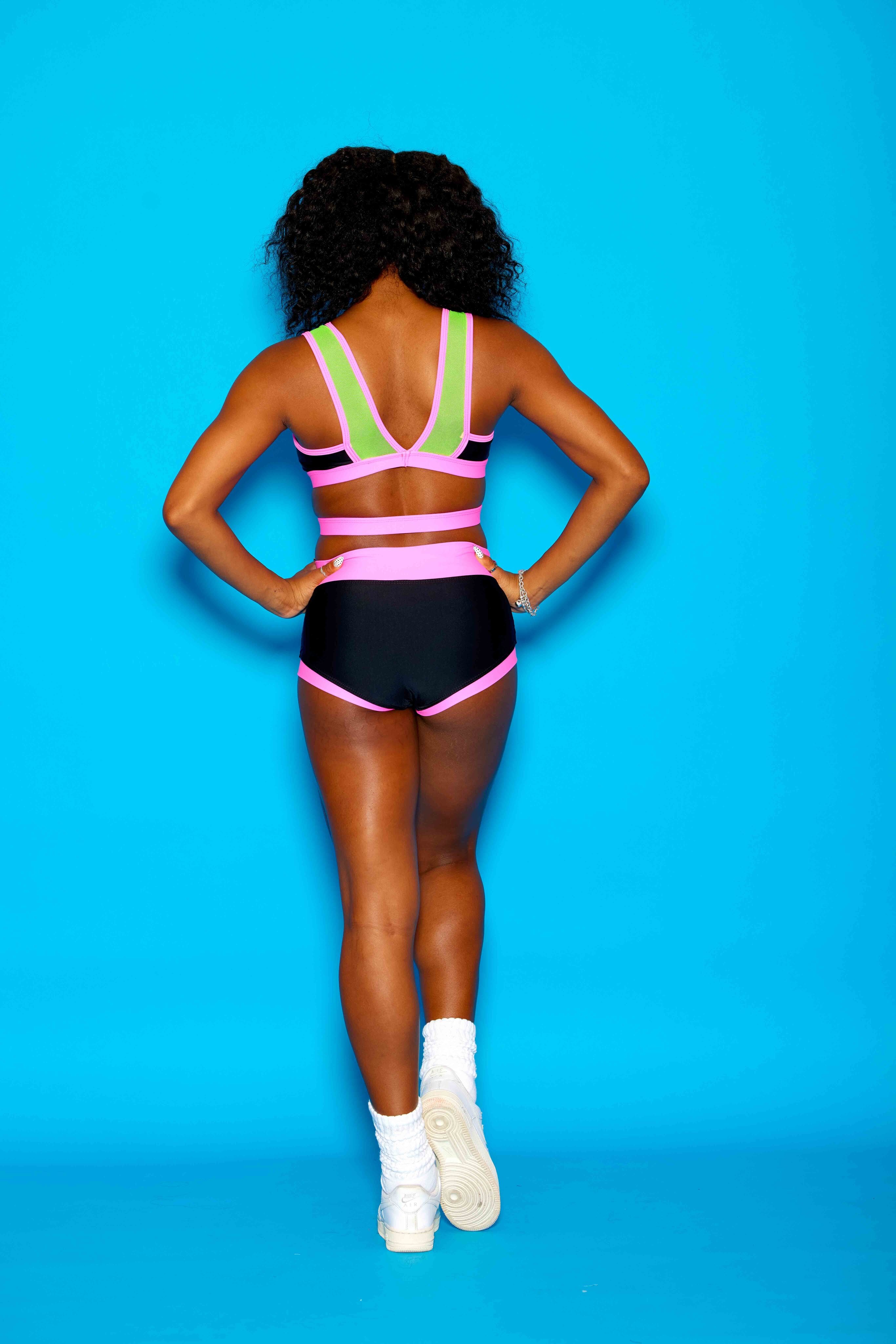 Criss Cross Bra Top - Black/Neon Pink/Lime - Ready To Ship