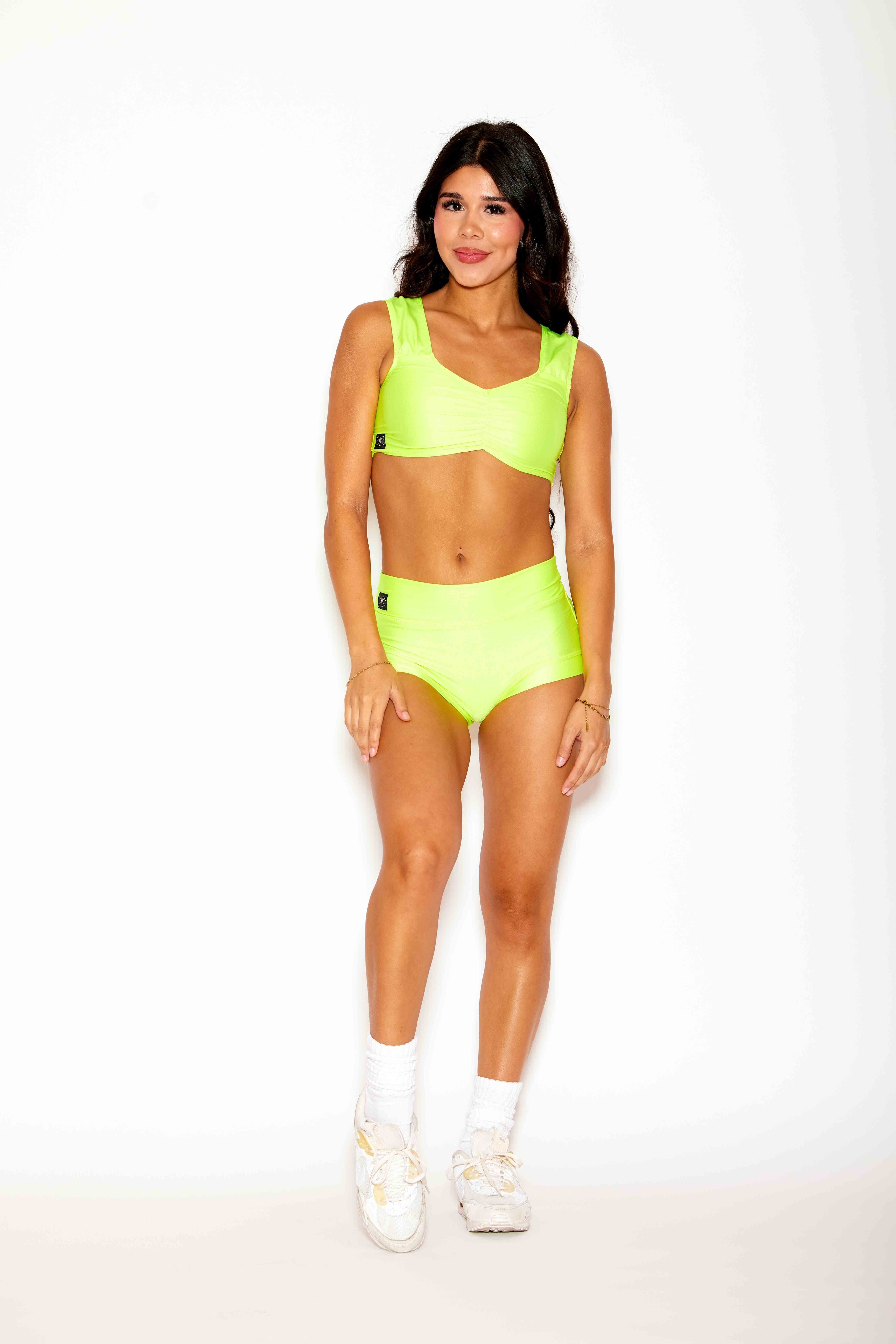 Count On Me Bra Top - Neon Yellow Shiny - Ships Pre-Order