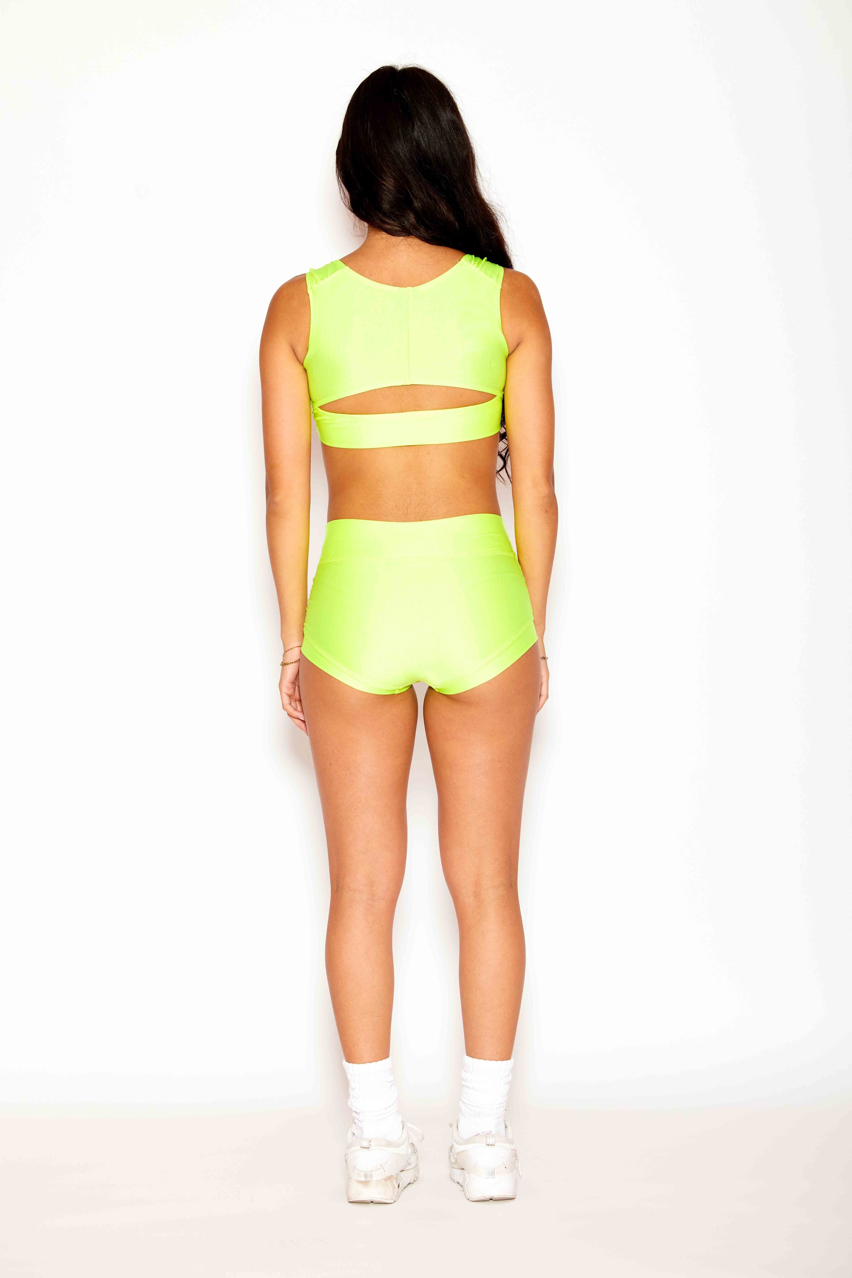 Count On Me Bra Top - Neon Yellow Shiny - Ships Pre-Order