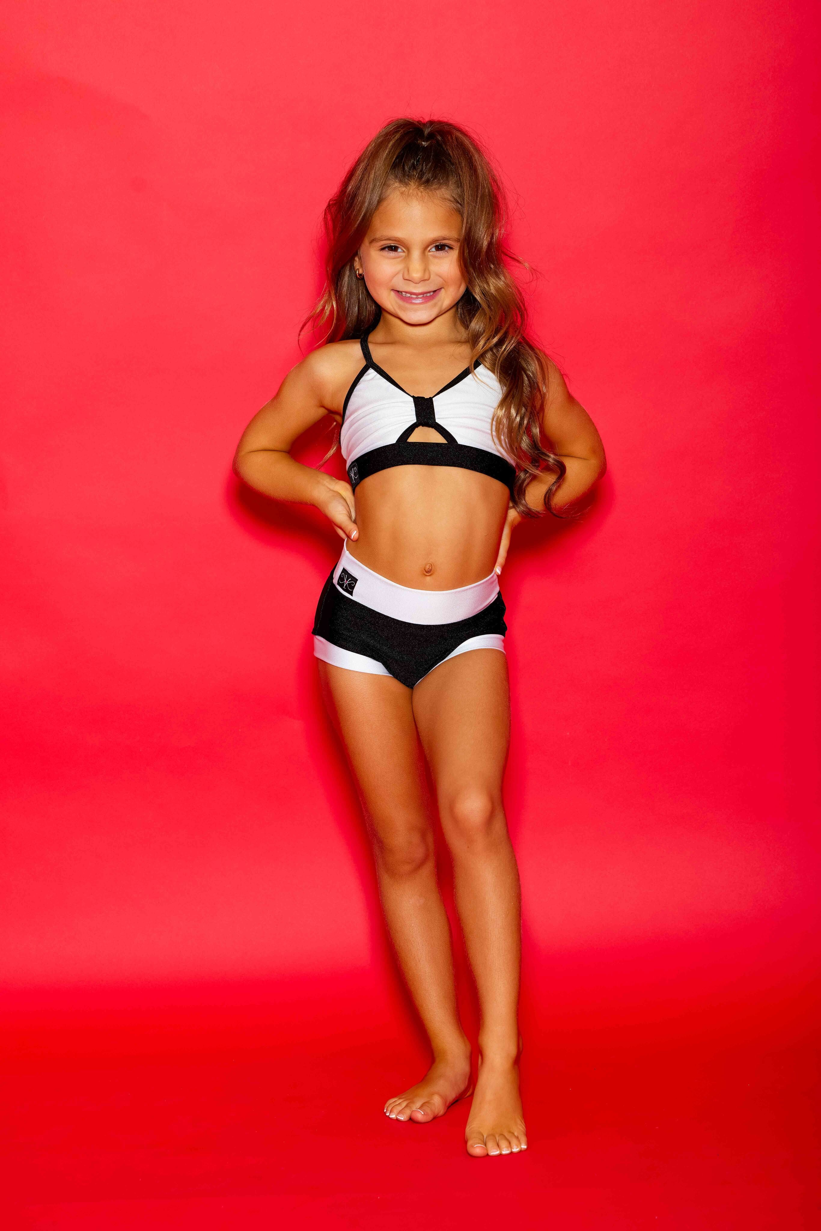 Glow Up! Bra Top - White Shiny/Black Shiny - Ready To Ship