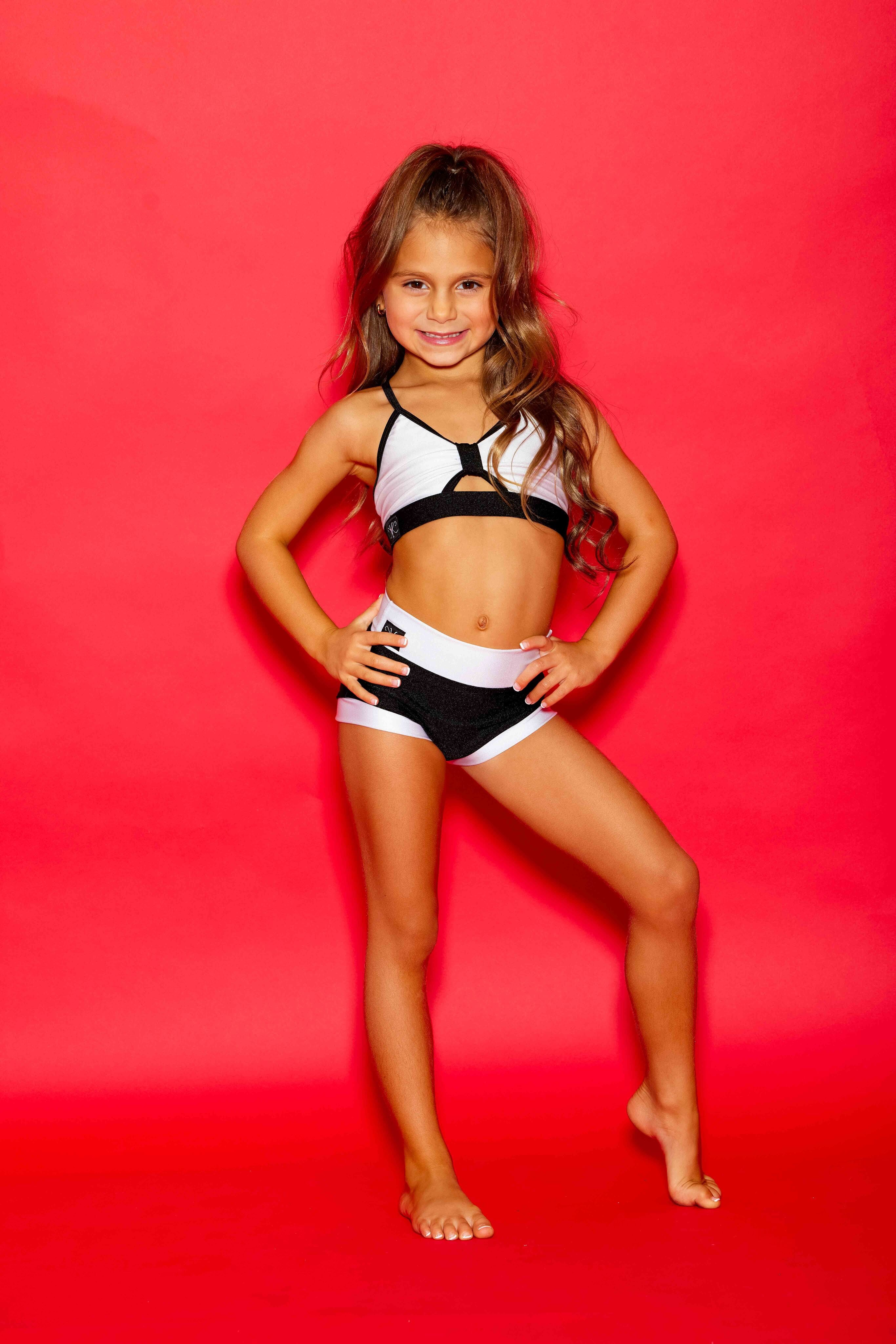 Glow Up! Bra Top - White Shiny/Black Shiny - Ready To Ship