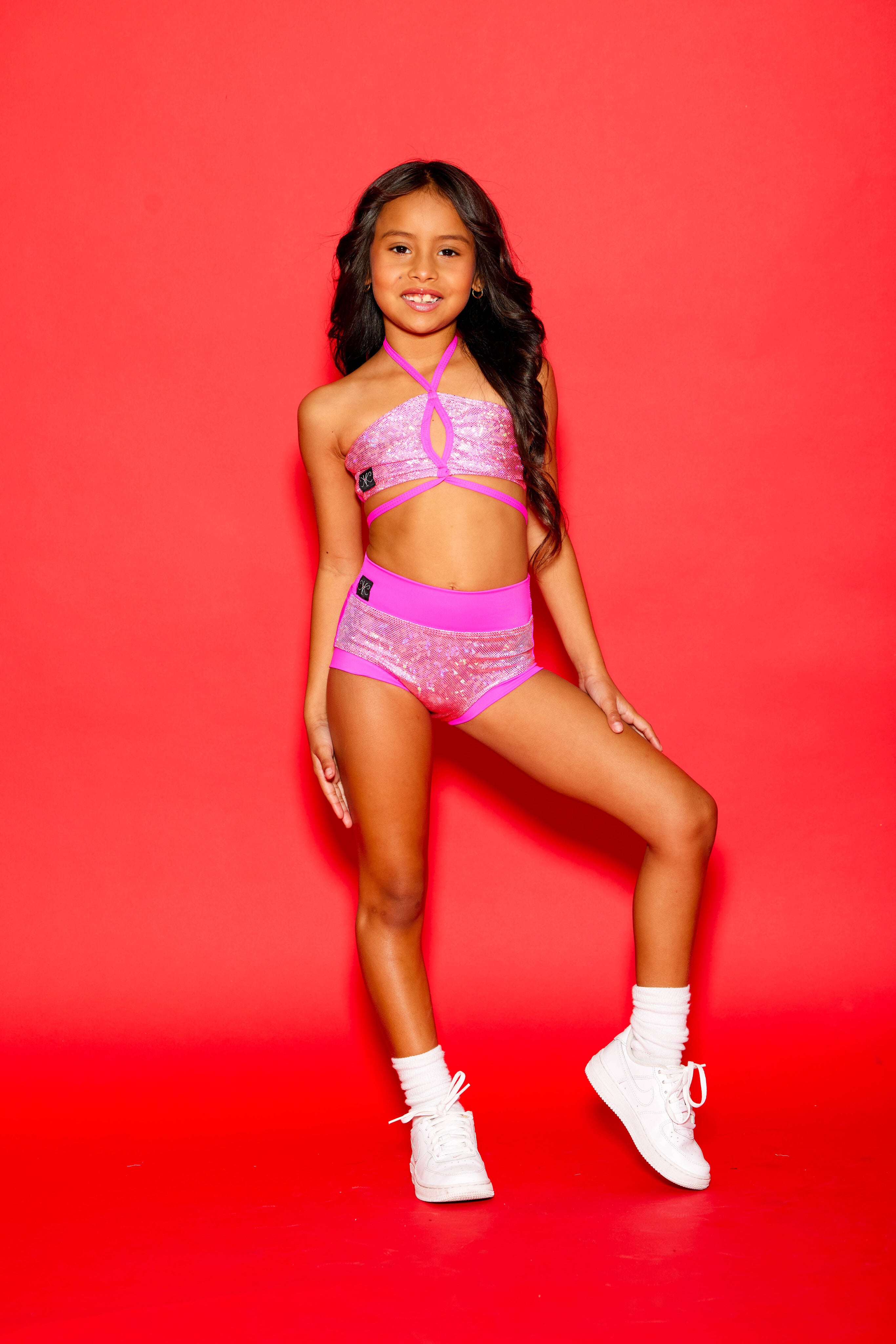 Weekend Bra Top - Neon Pink Sparkle - Ready To Ship