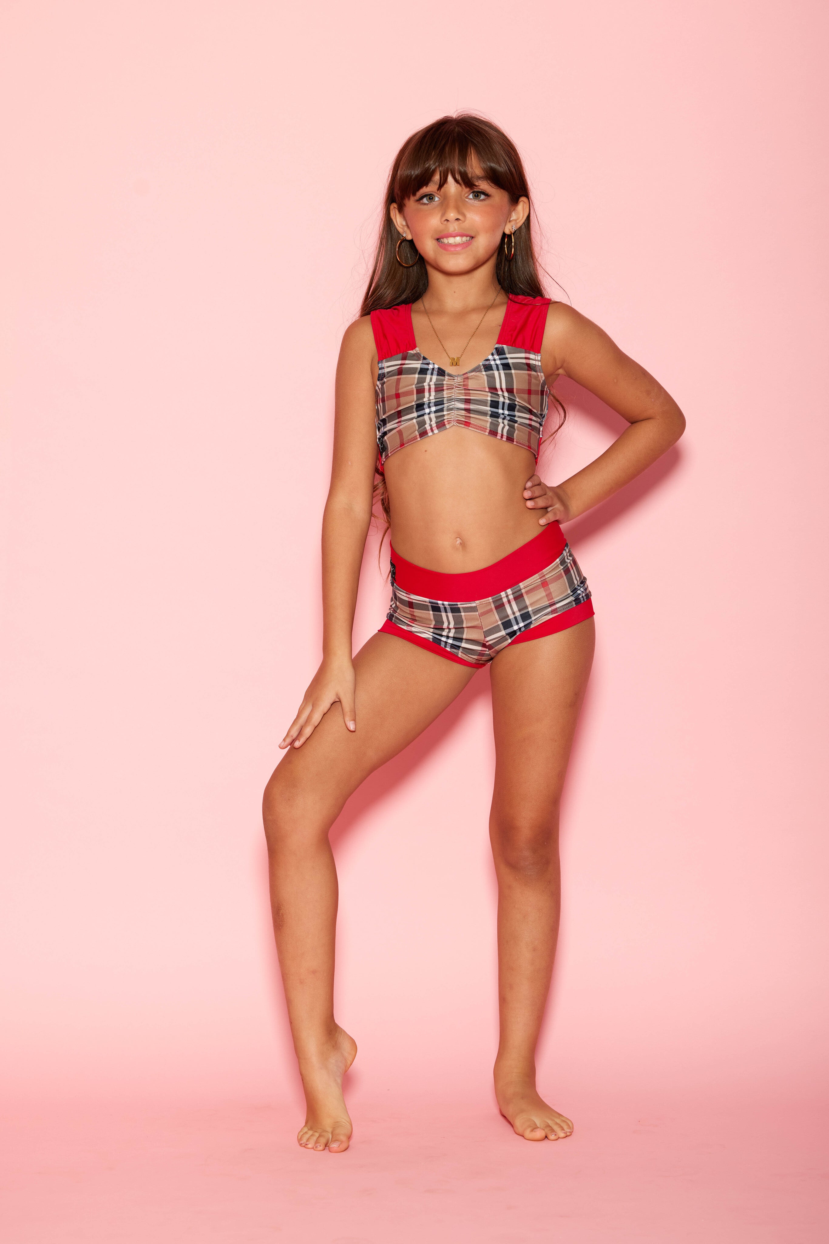 Count On Me Bra Top - Red/Beige Plaid - Ready To Ship