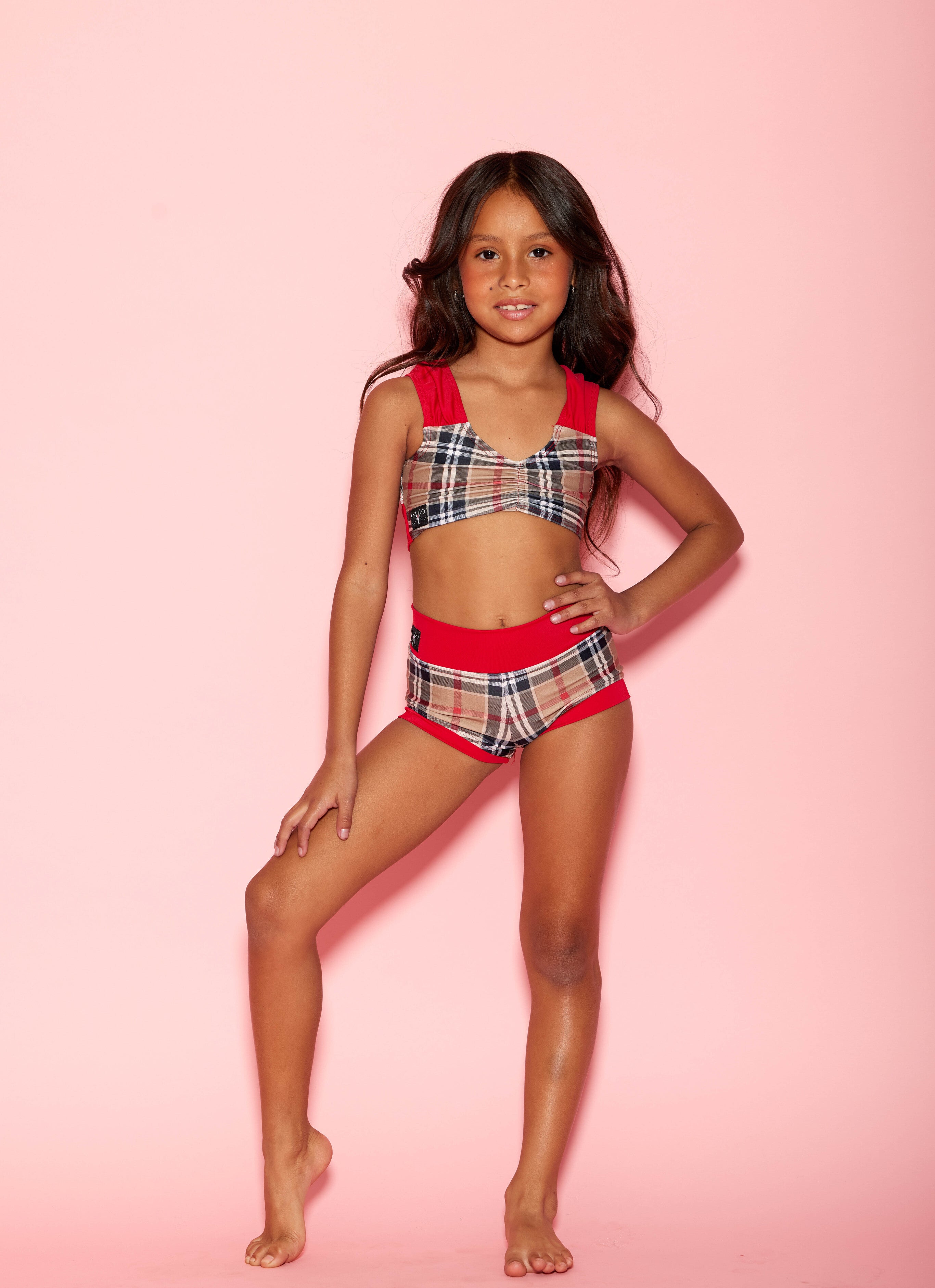 Count On Me Celebrity Short - Red/Beige Plaid - Ready To Ship