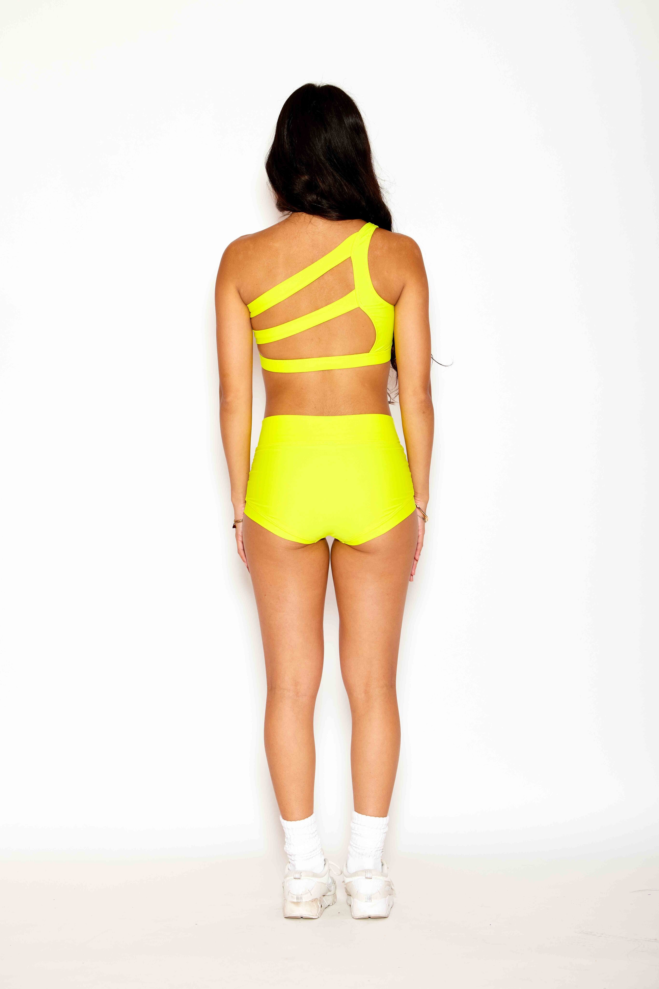 Cross The Line Bra Top - Neon Yellow - Ready To Ship