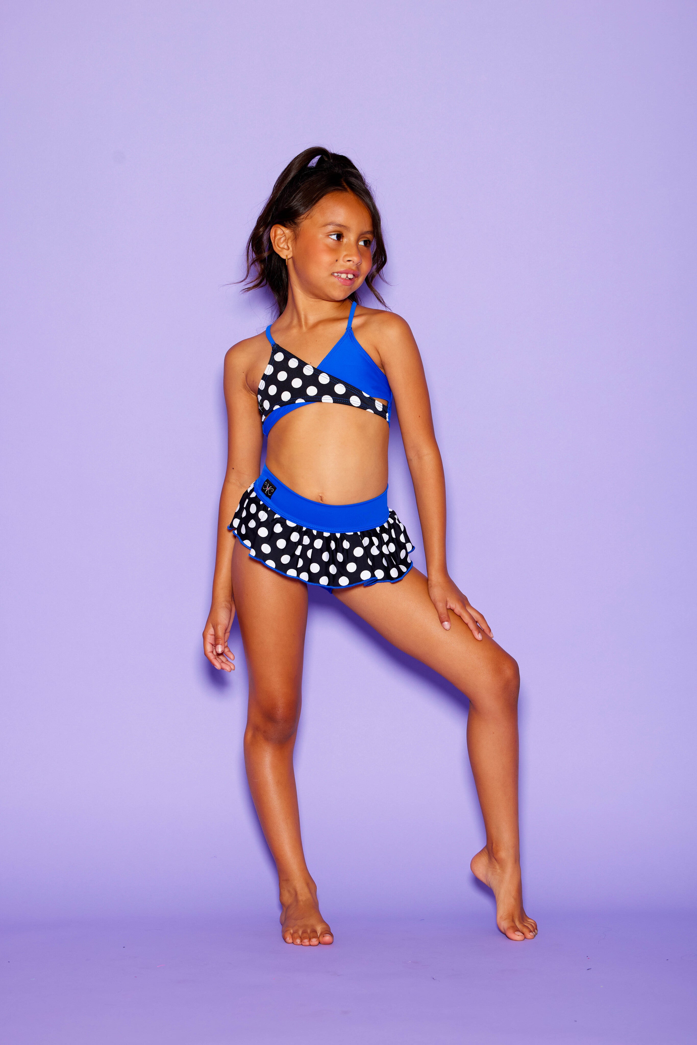 Eva Bra Top - Royal Blue/B/W Dots - Ready To Ship