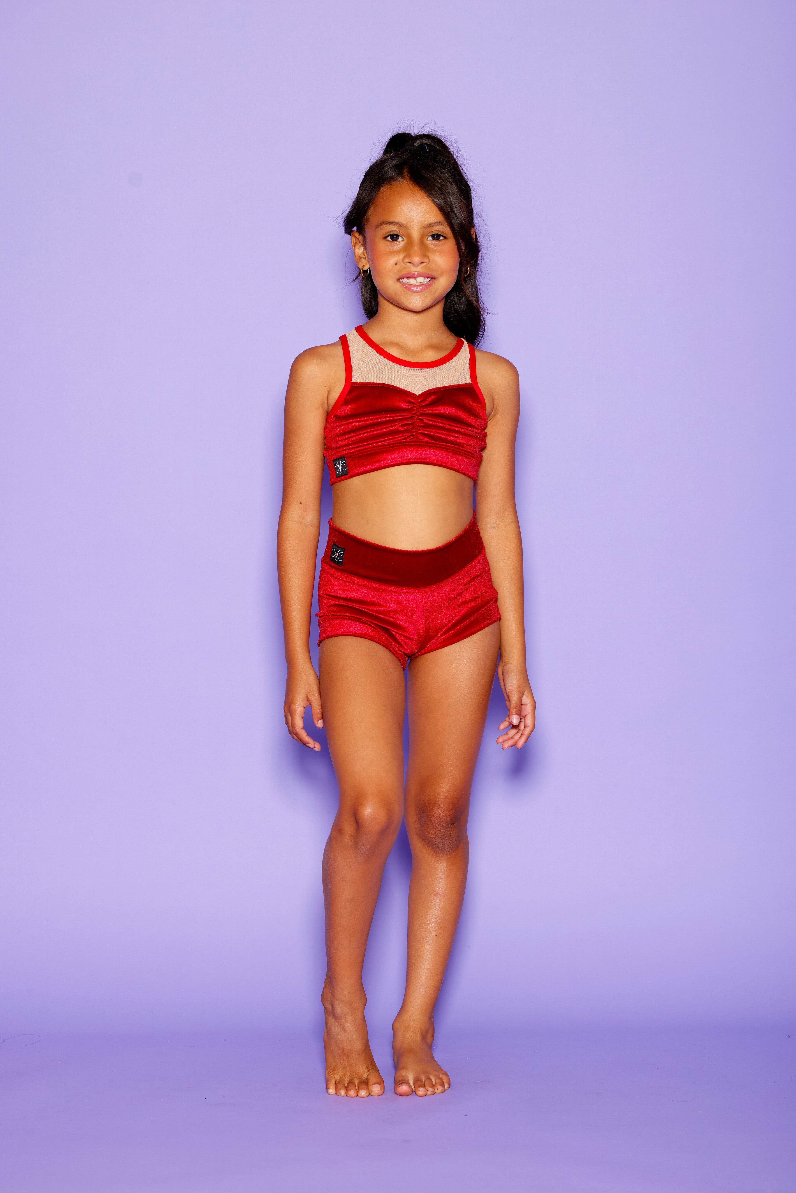 Miraj Bra Top Velvet - Red Velvet/Beige Mesh - Ready To Ship