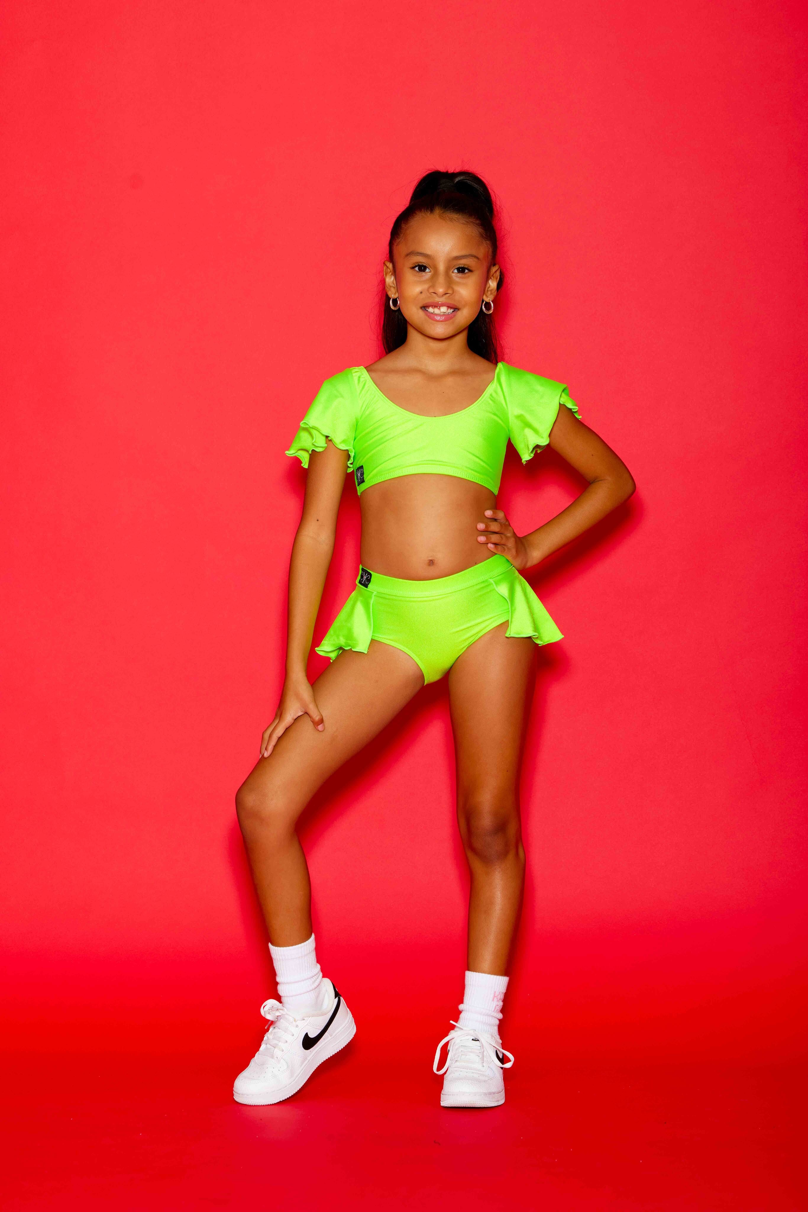 Flutter Brief - Neon Green Shiny - Ready To Ship