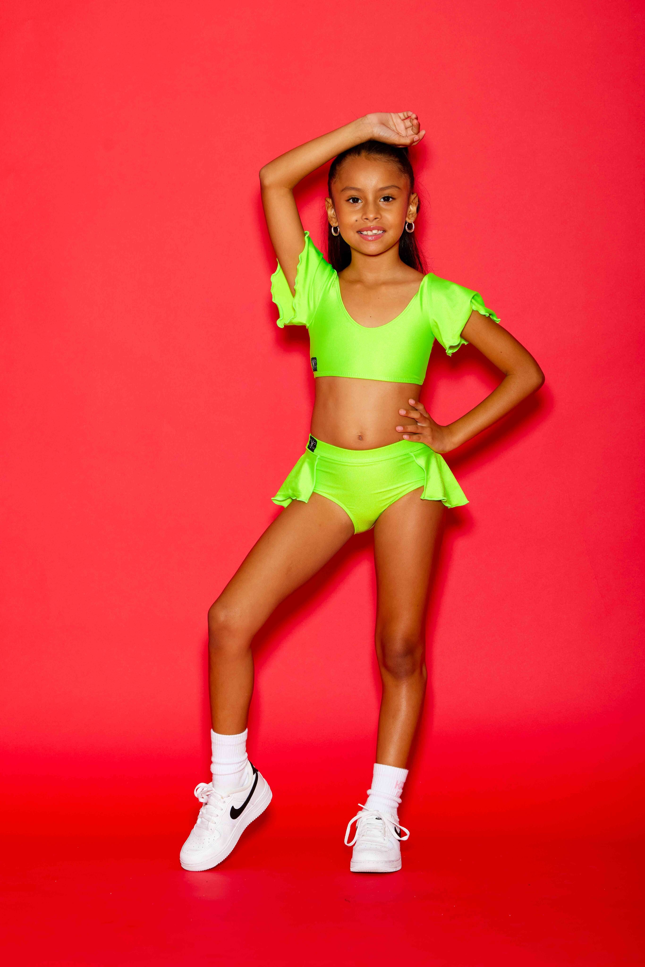 Flutter Brief - Neon Green Shiny - Ready To Ship