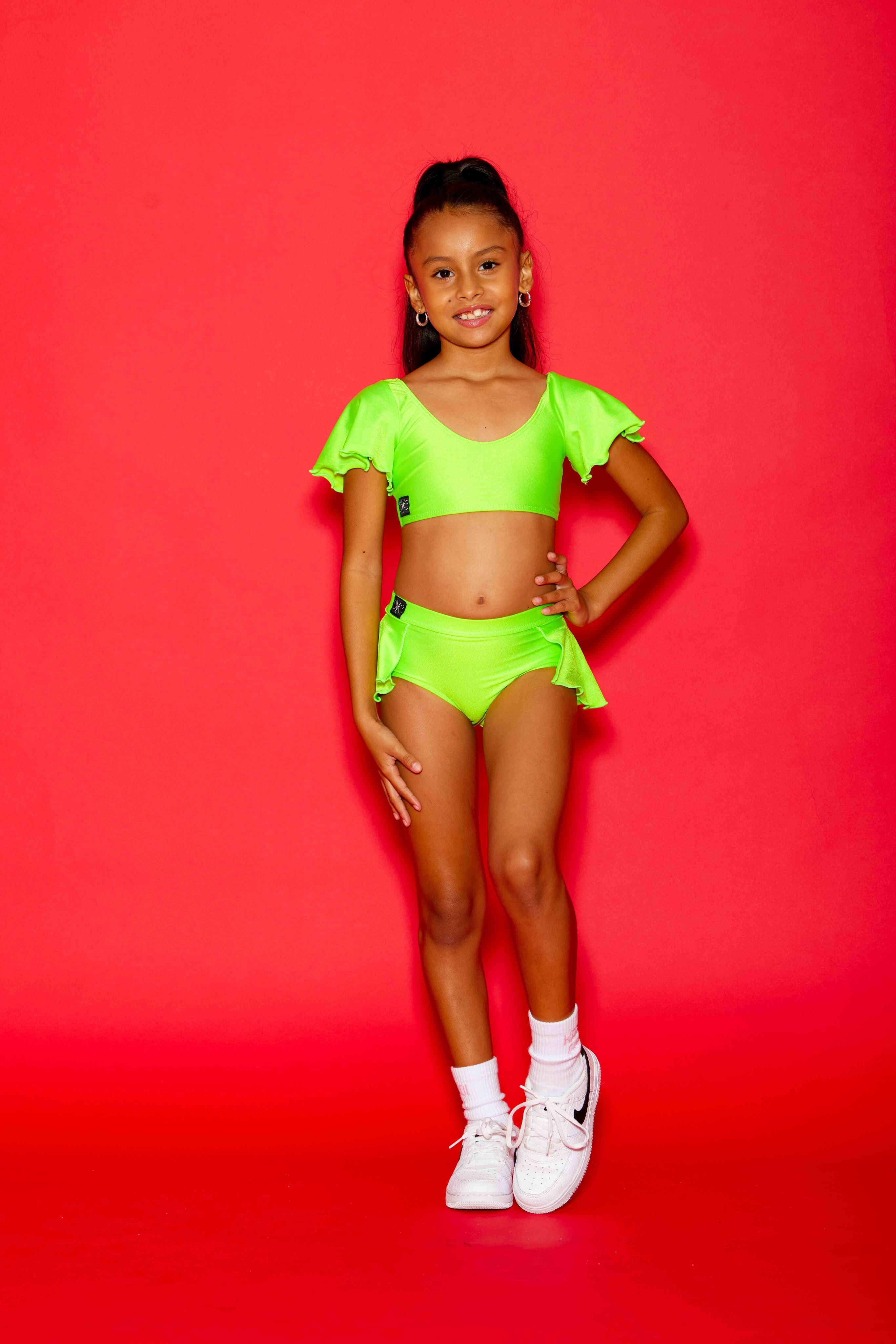 Flutter Bra Top - Neon Green Shiny - Ready To Ship
