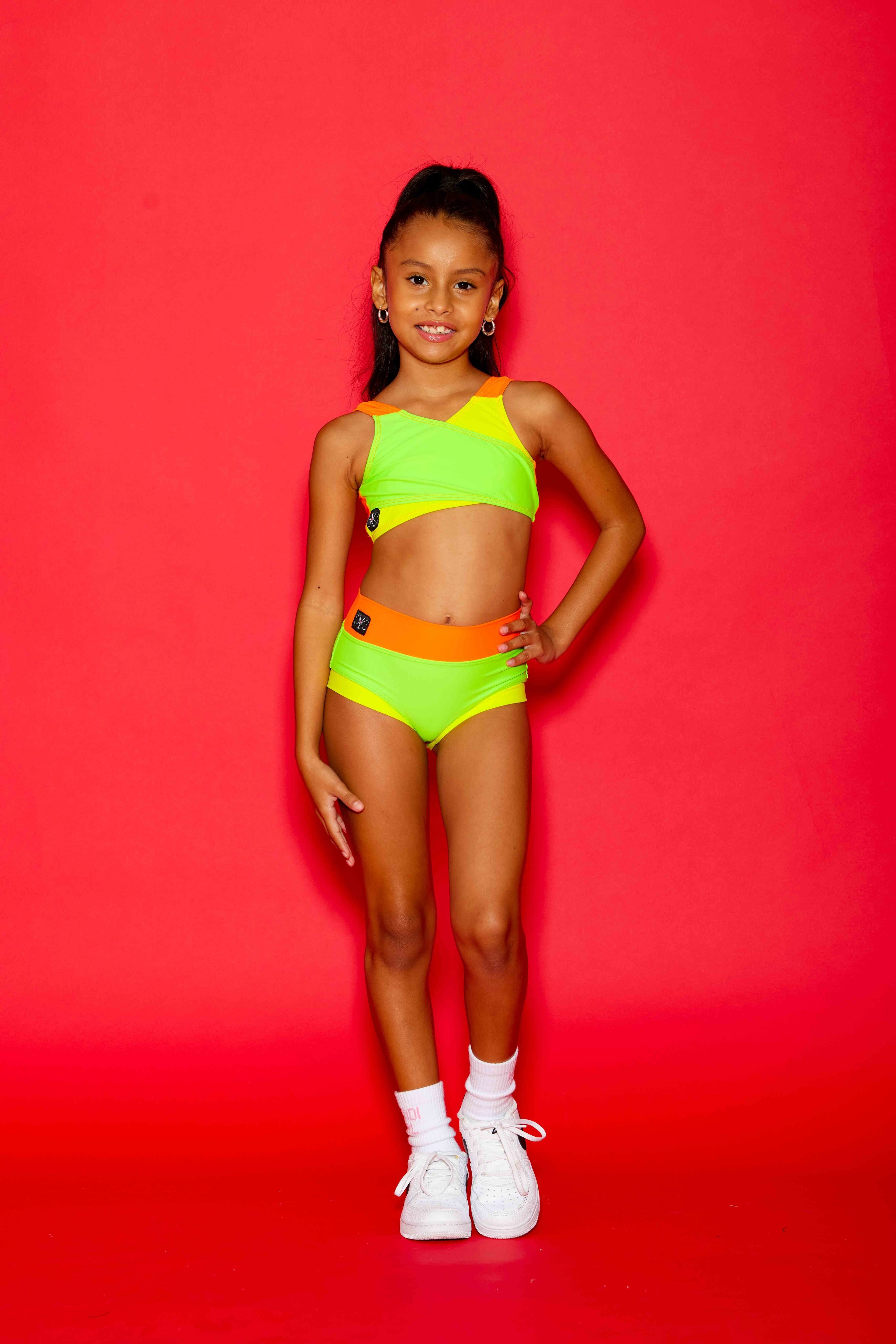 Cross My Heart Bra Top - Neon Green/Neon Yellow/Neon Orange - Ready To Ship