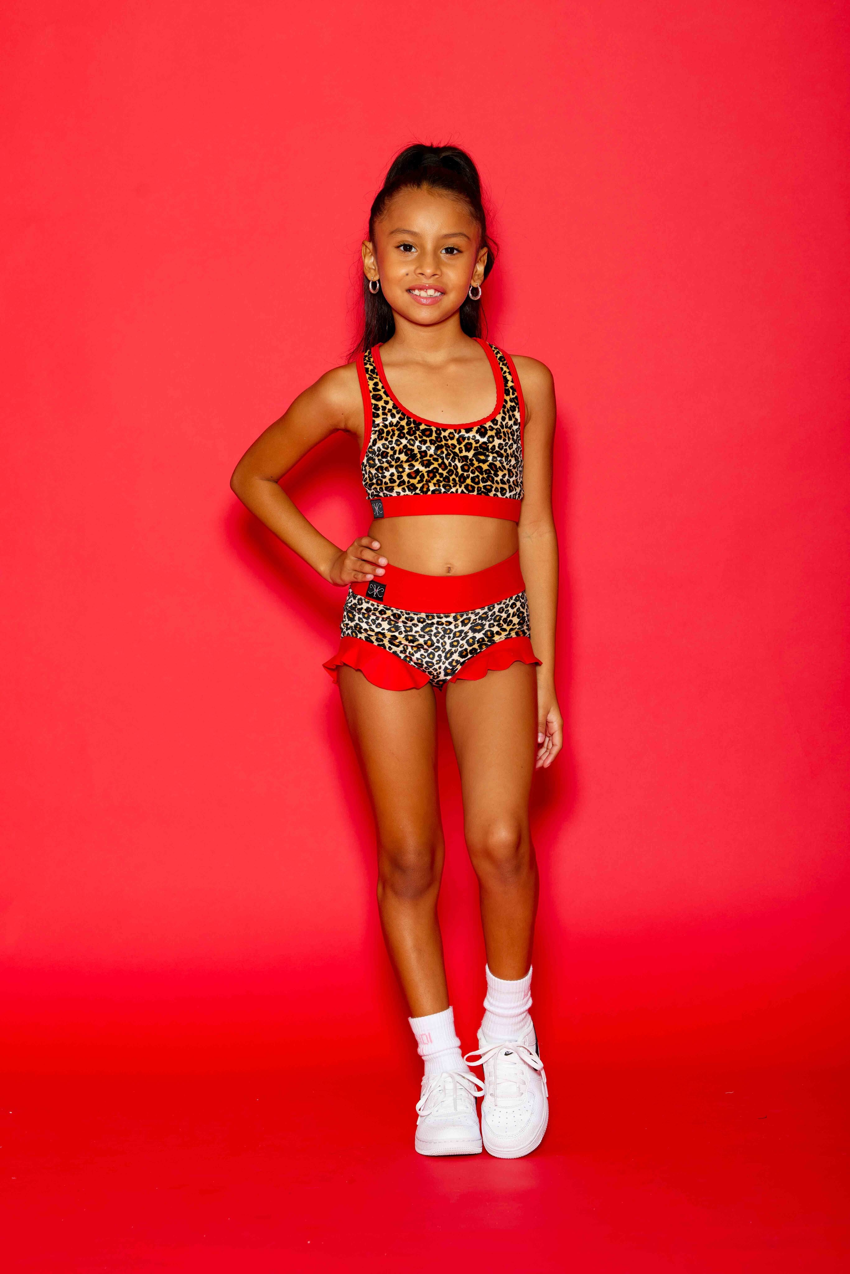 Lolita Bra Top - Cheetah Velvet/Red - Ready To Ship