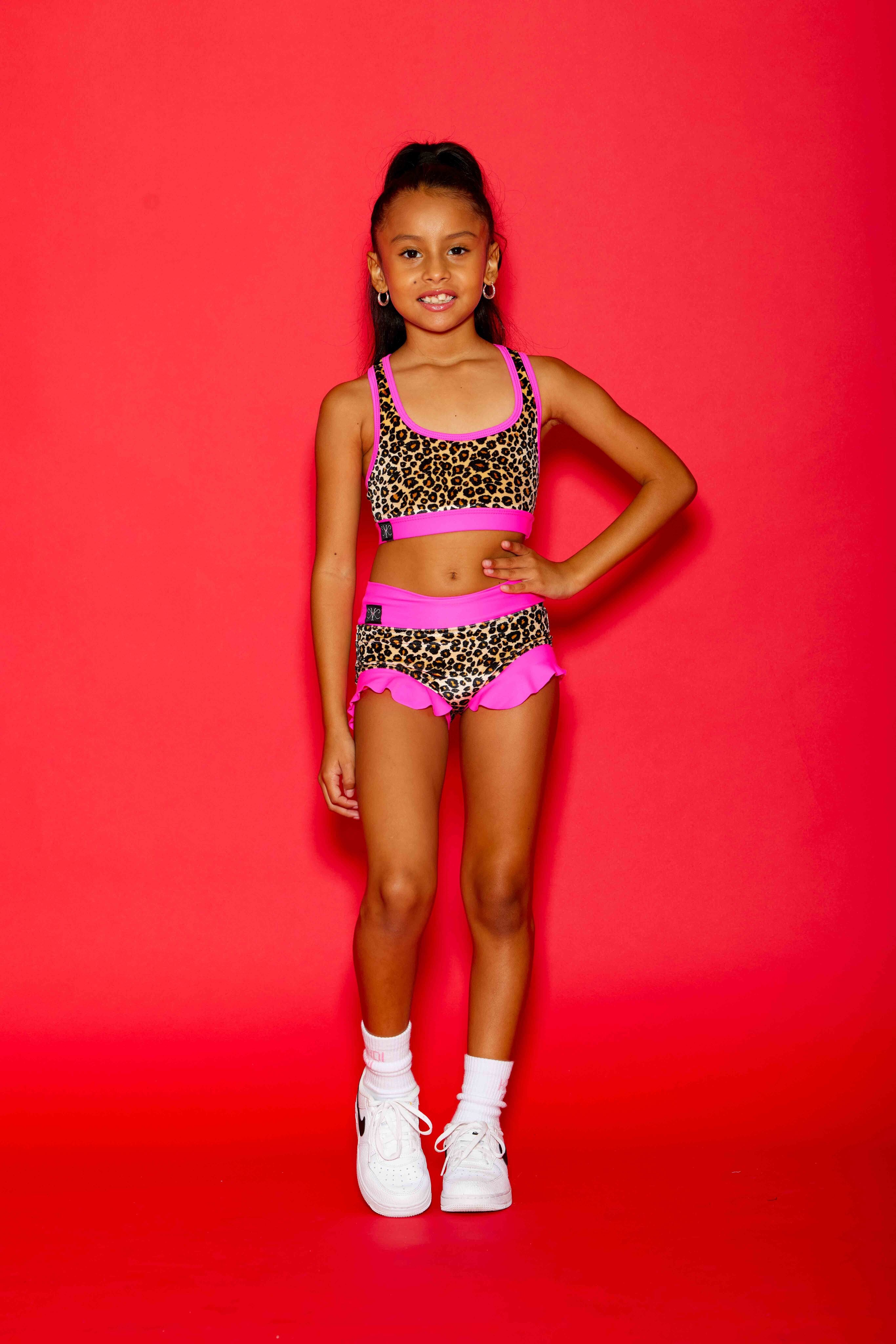 Lolita Bra Top - Cheetah Velvet/Neon Pink - Ready To Ship