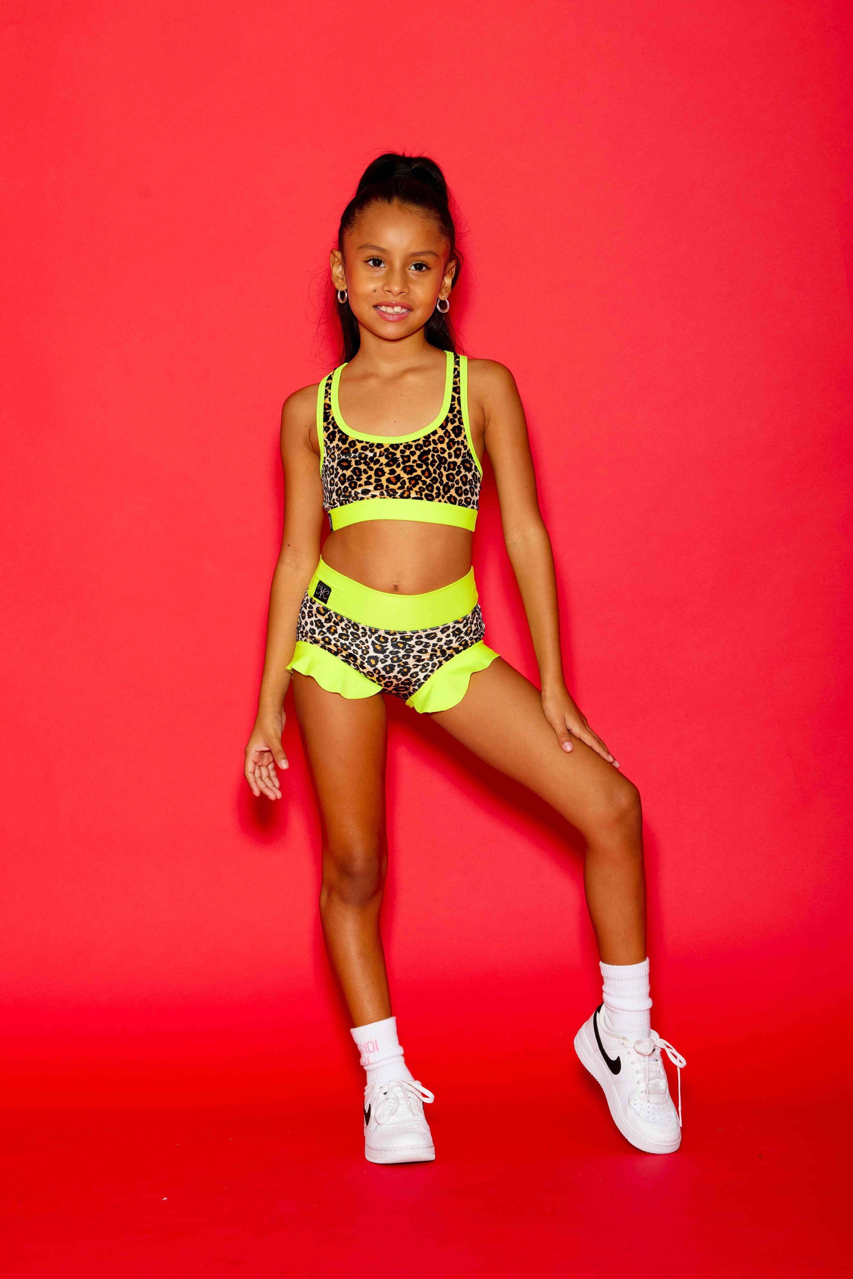 Lolita Bra Top - Cheetah Velvet/Neon Yellow - Ready To Ship